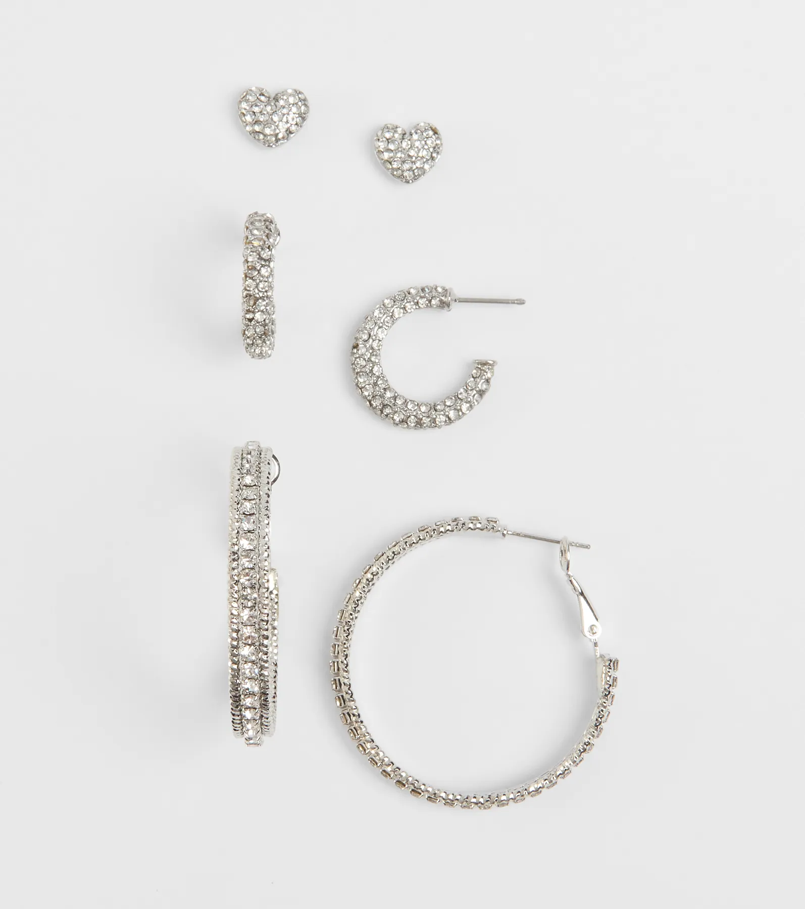 Delicate Heart Stud And Hoop Earrings Set