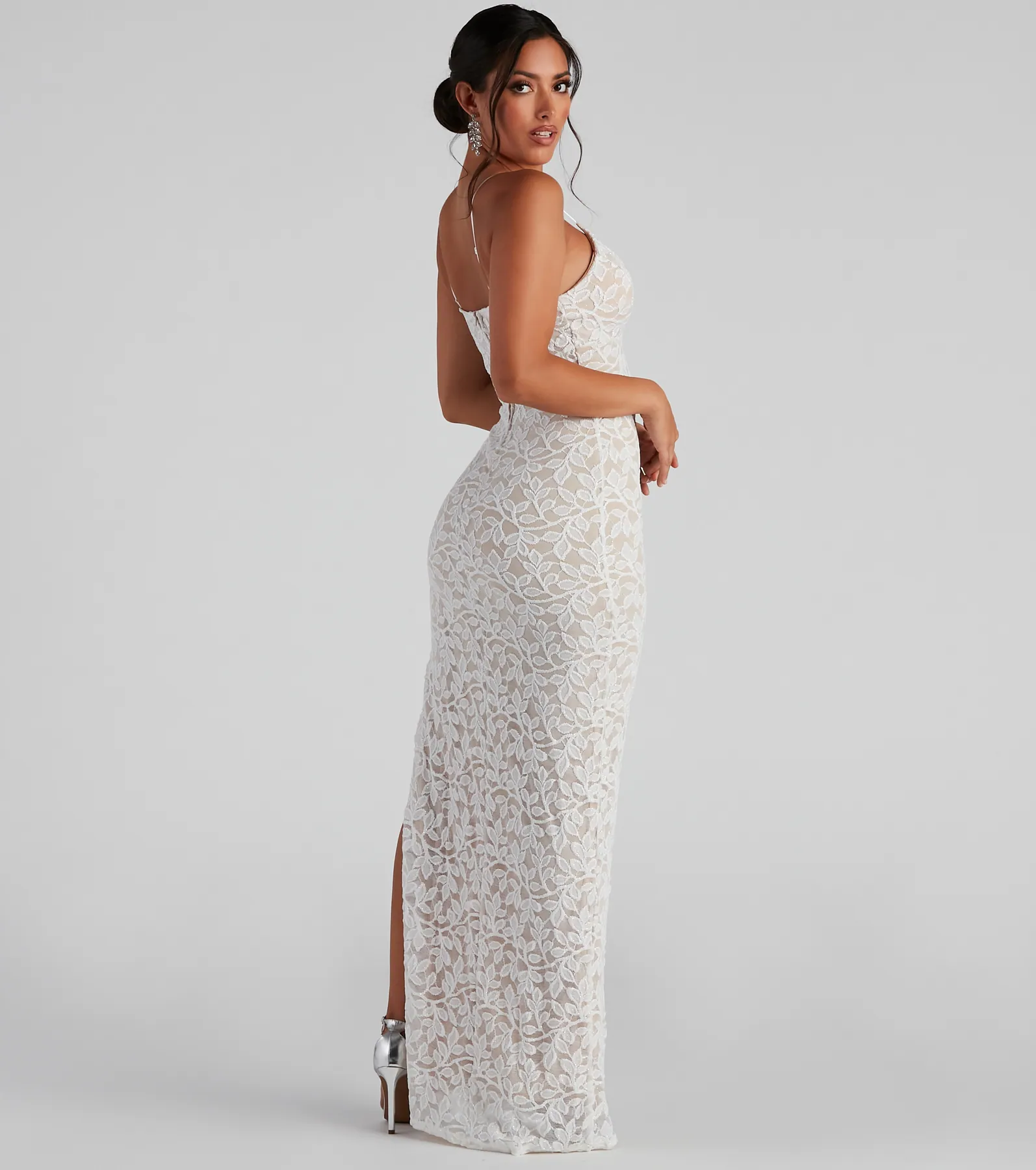 Dixie Lace Mesh High-Slit Formal Dress