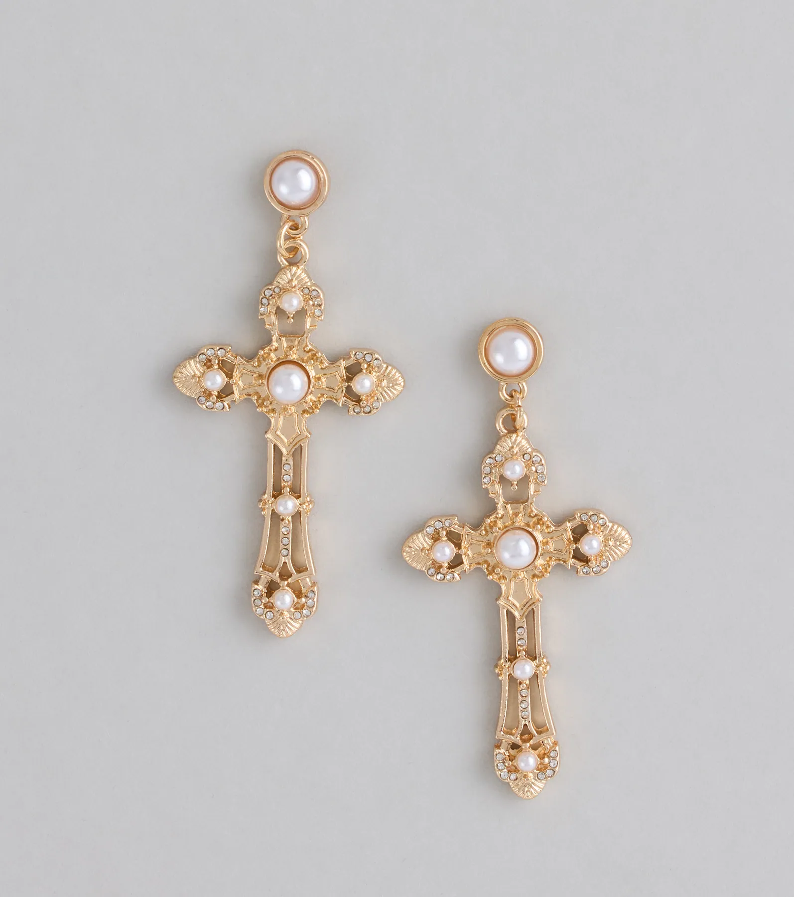 Vintage Muse Cross Faux Pearl Earrings
