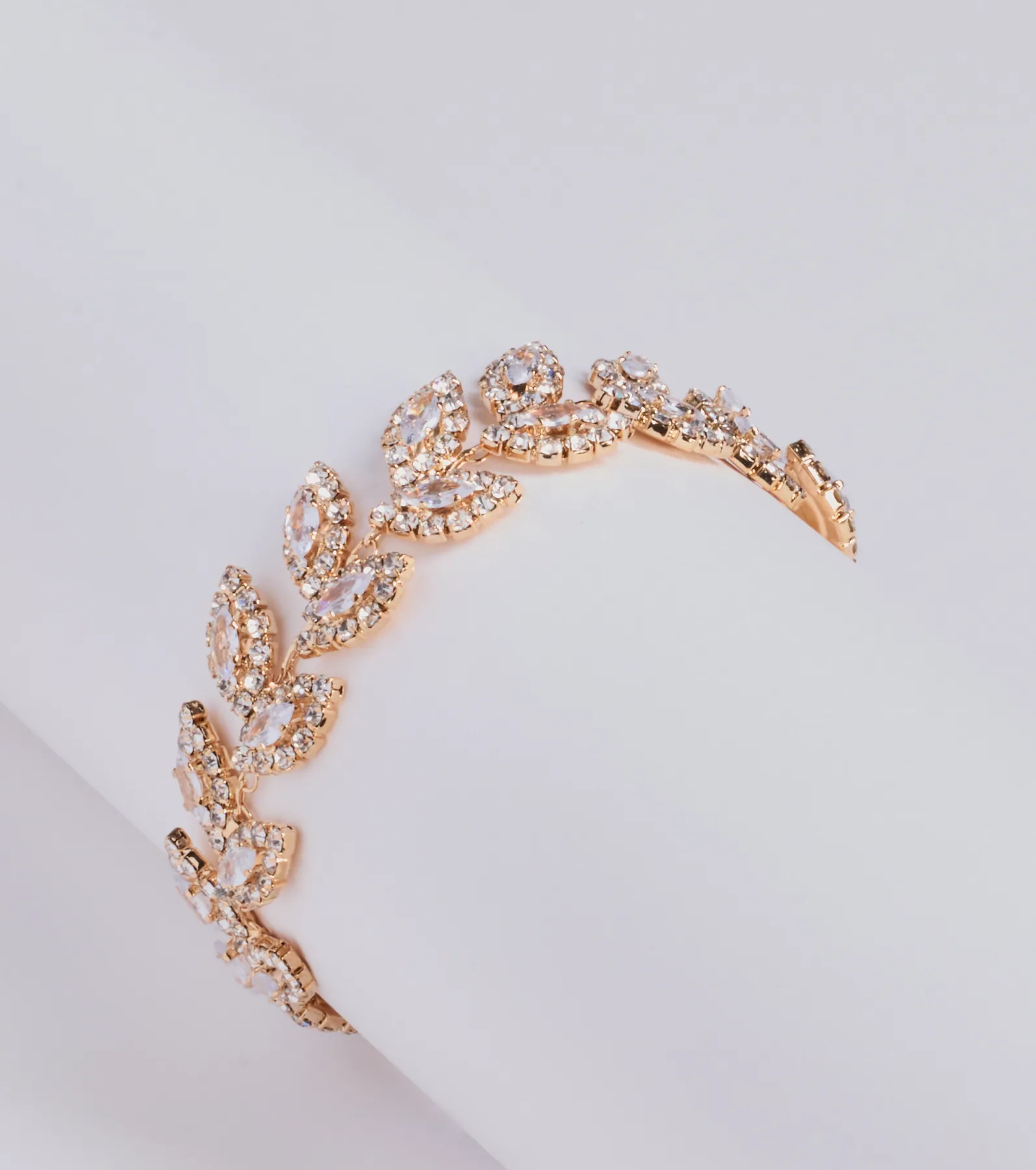 Elevated Glam Rhinestone Leaf Clasp Bracelet