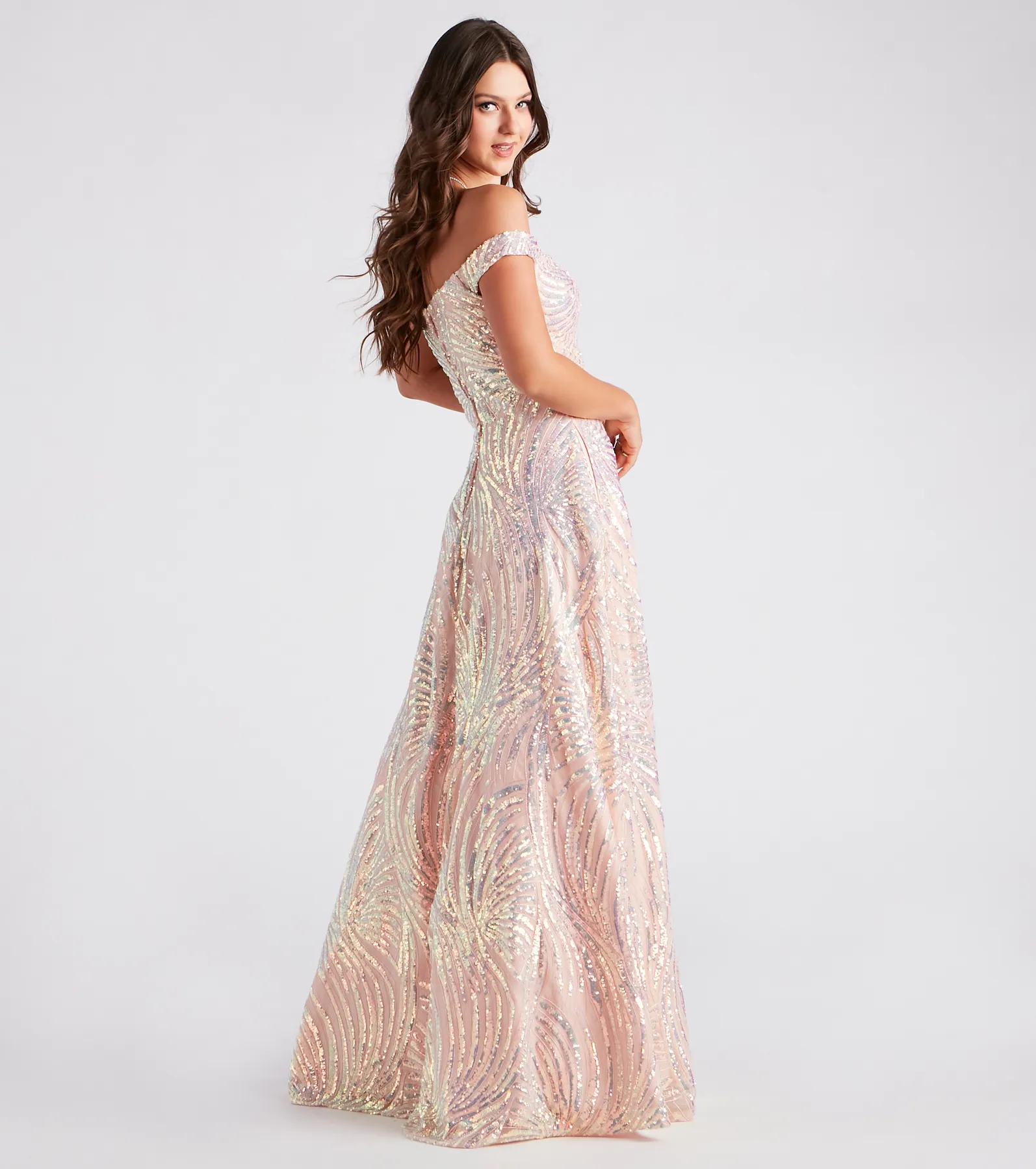 Ava Sequin Off-The-Shoulder Ball Gown