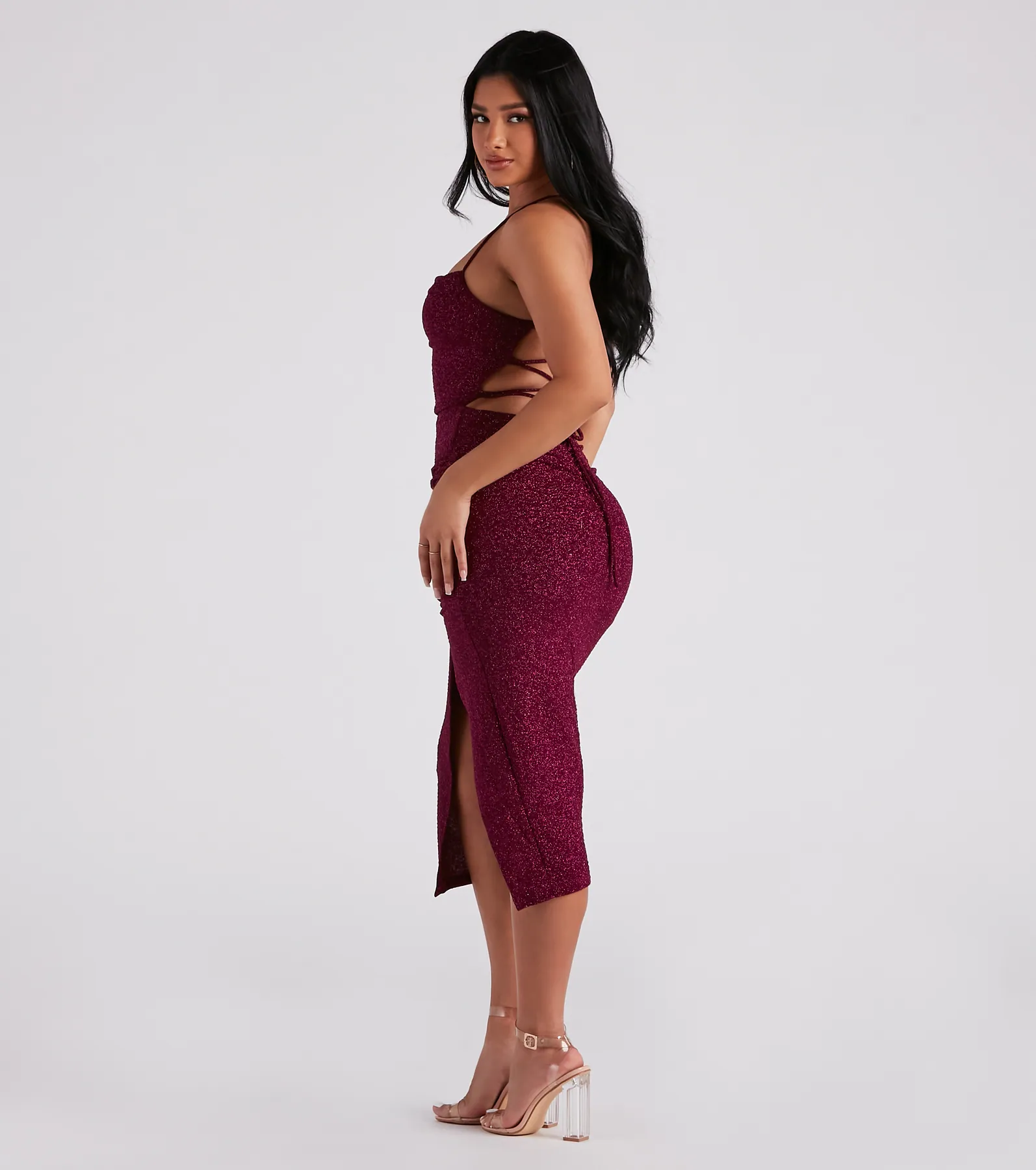 Gigi Formal Glitter Slit Midi Dress