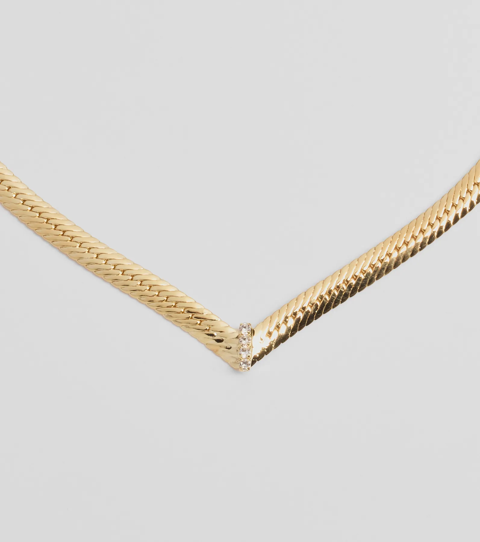 Sleek Sparkle Rhinestone Herringbone Chain Necklace