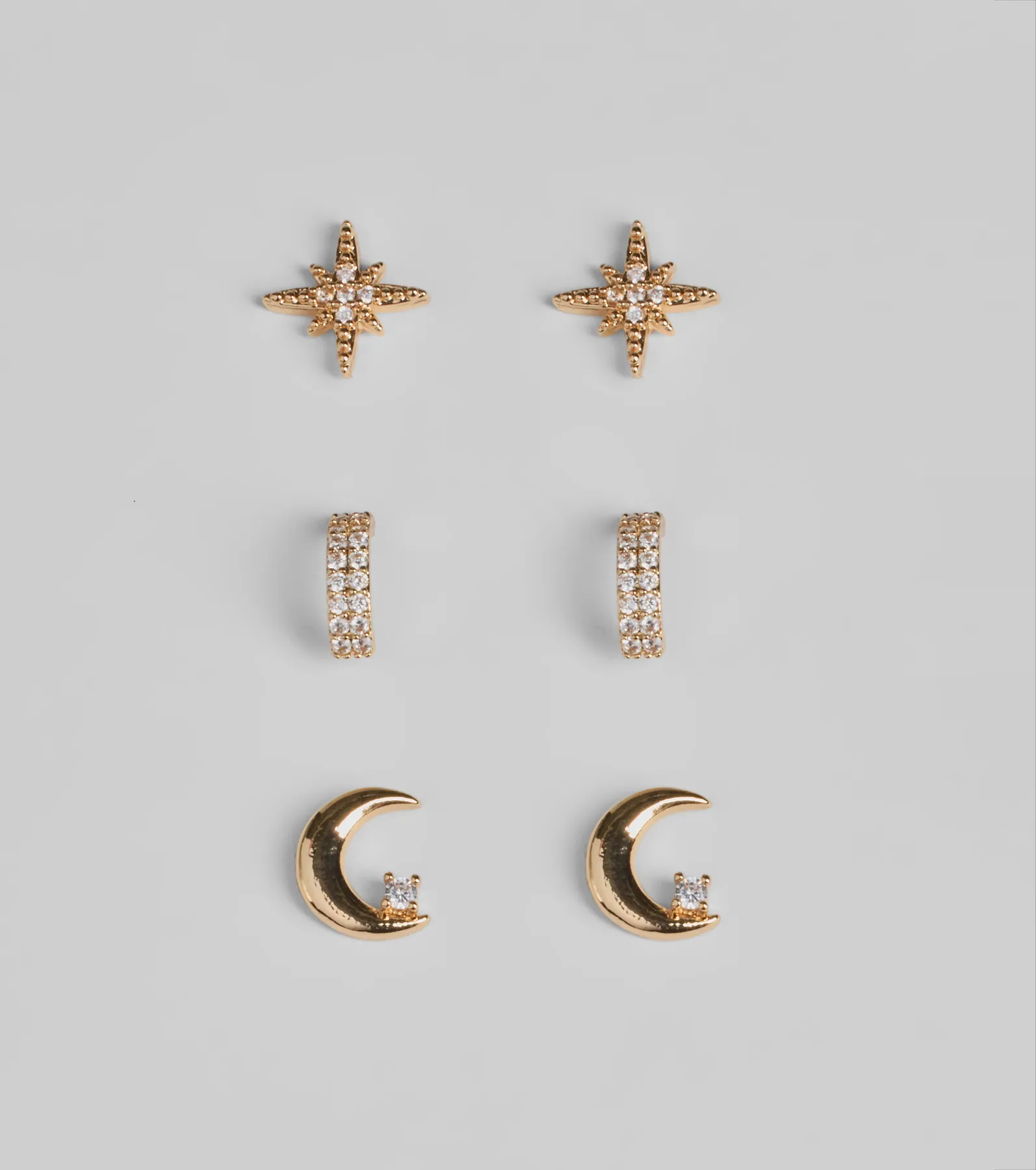 Celestial Glam Three-Pack Stud Earrings Set