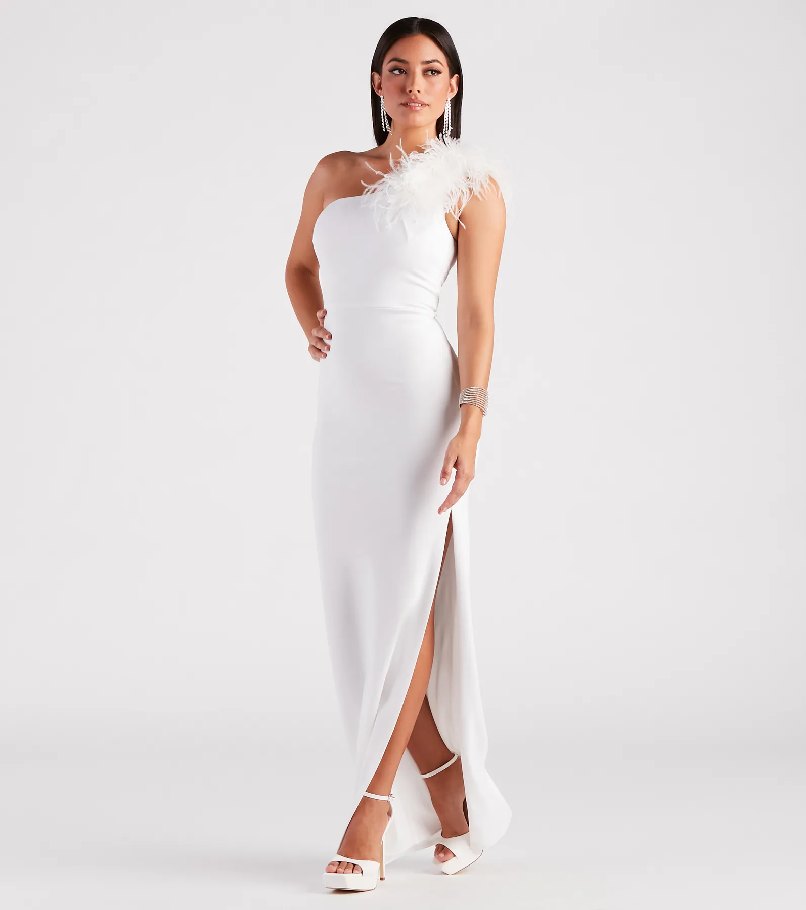 Patricia Formal Crepe Marabou Long Dress