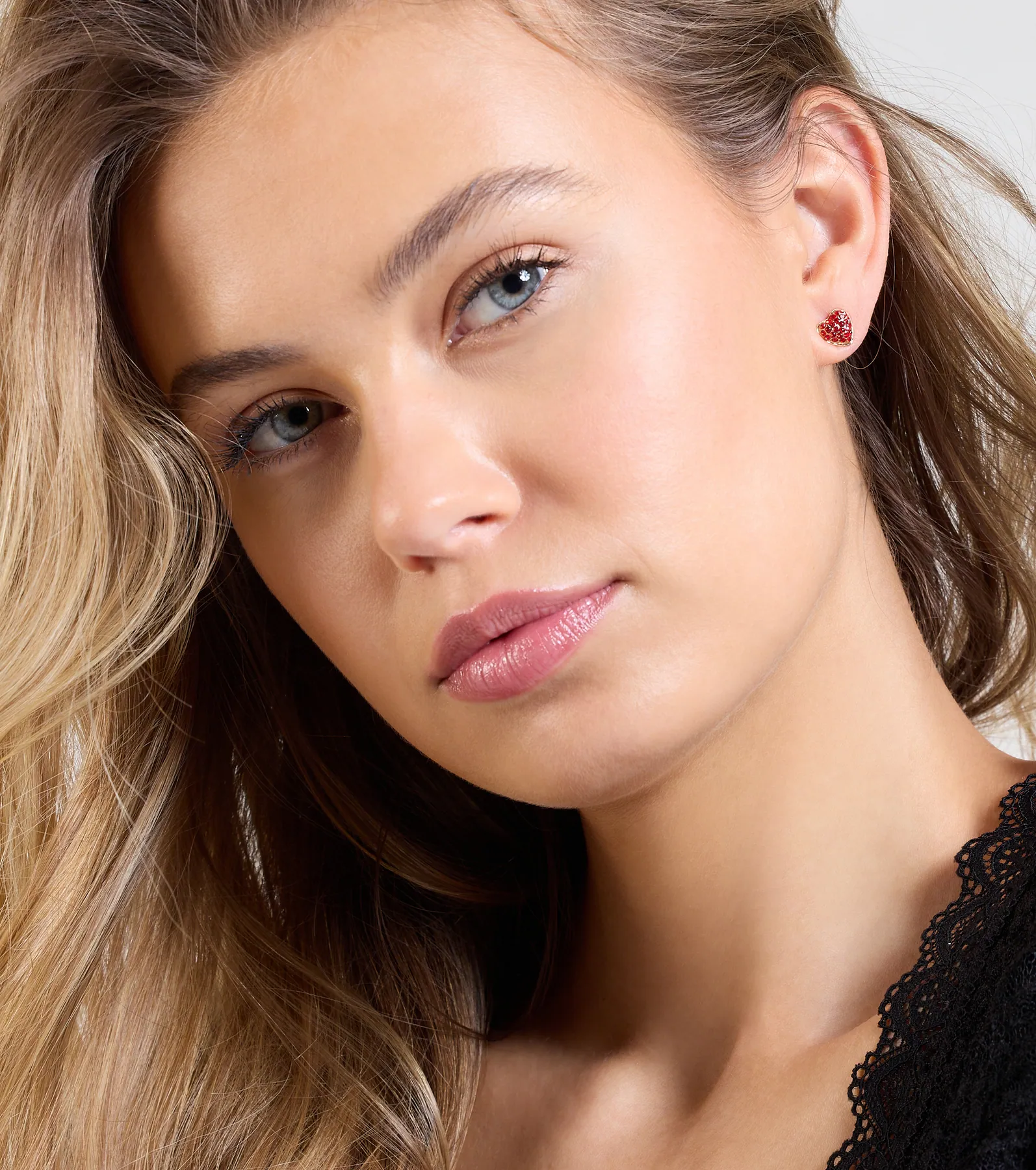 Searching For Love Heart Rhinestone Stud Earrings