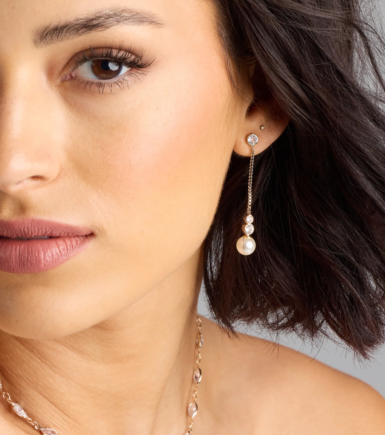 Set In Stone Pearl Rhinestone Earrings