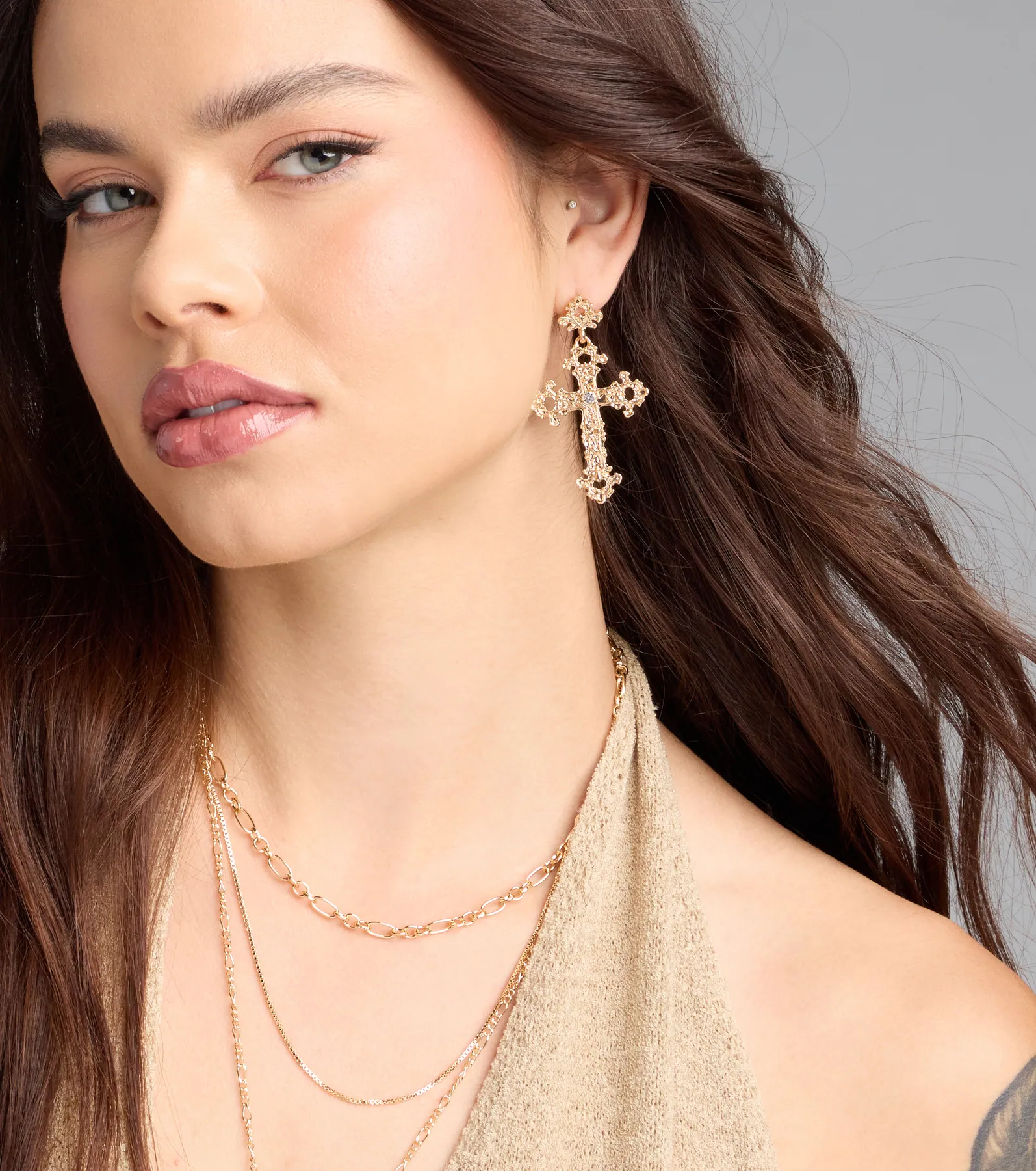 Glamorous Statement Cross Earrings