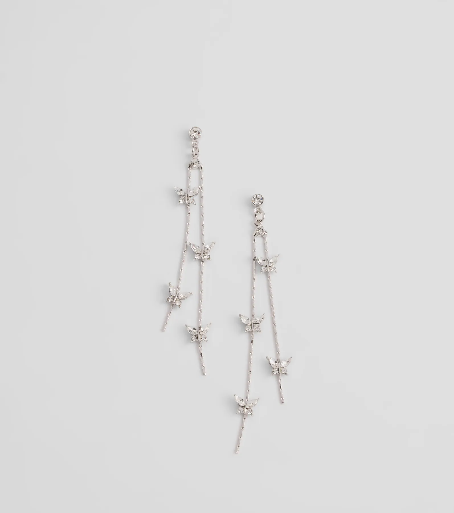 Sparkly Charm Rhinestone Butterfly Linear Earrings