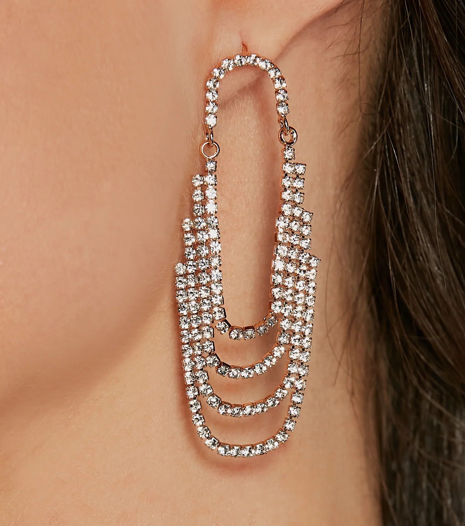 Glitzy Affair Rhinestone-Tiered Fringe Earrings