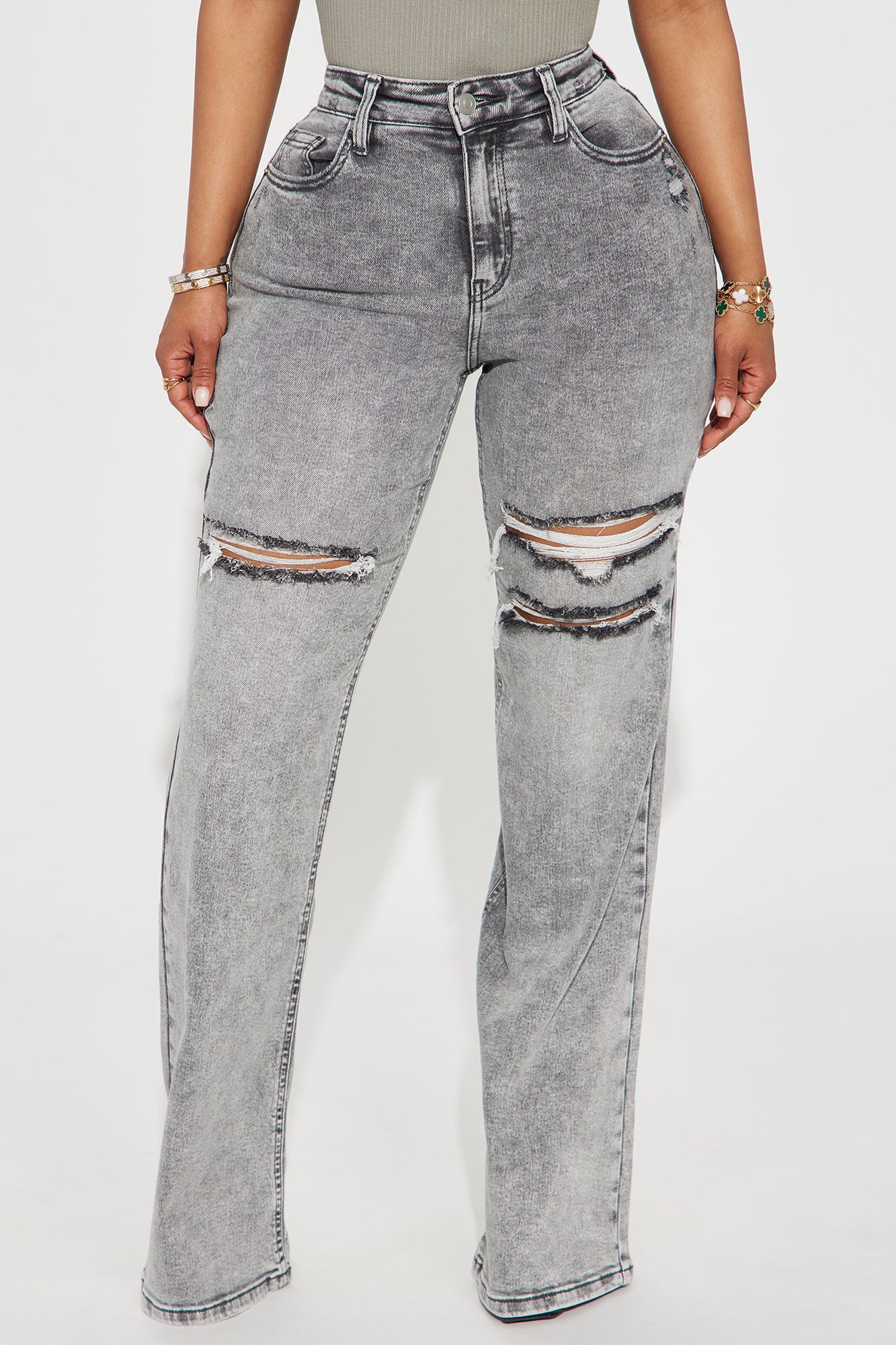 Remi Ripped Stretch Baggy Jeans - Grey