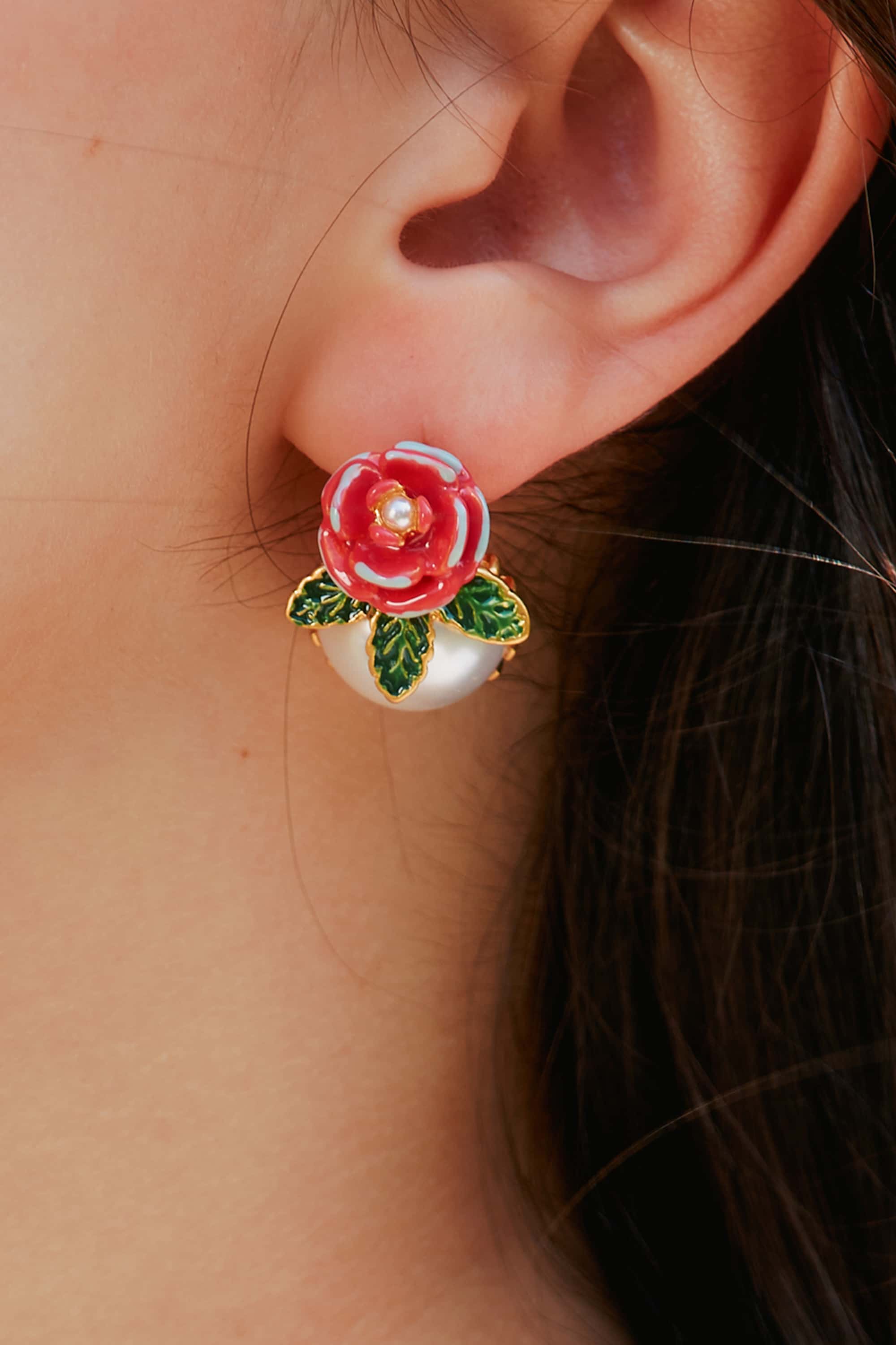 Romantic Pink Flower Pearl Earrings