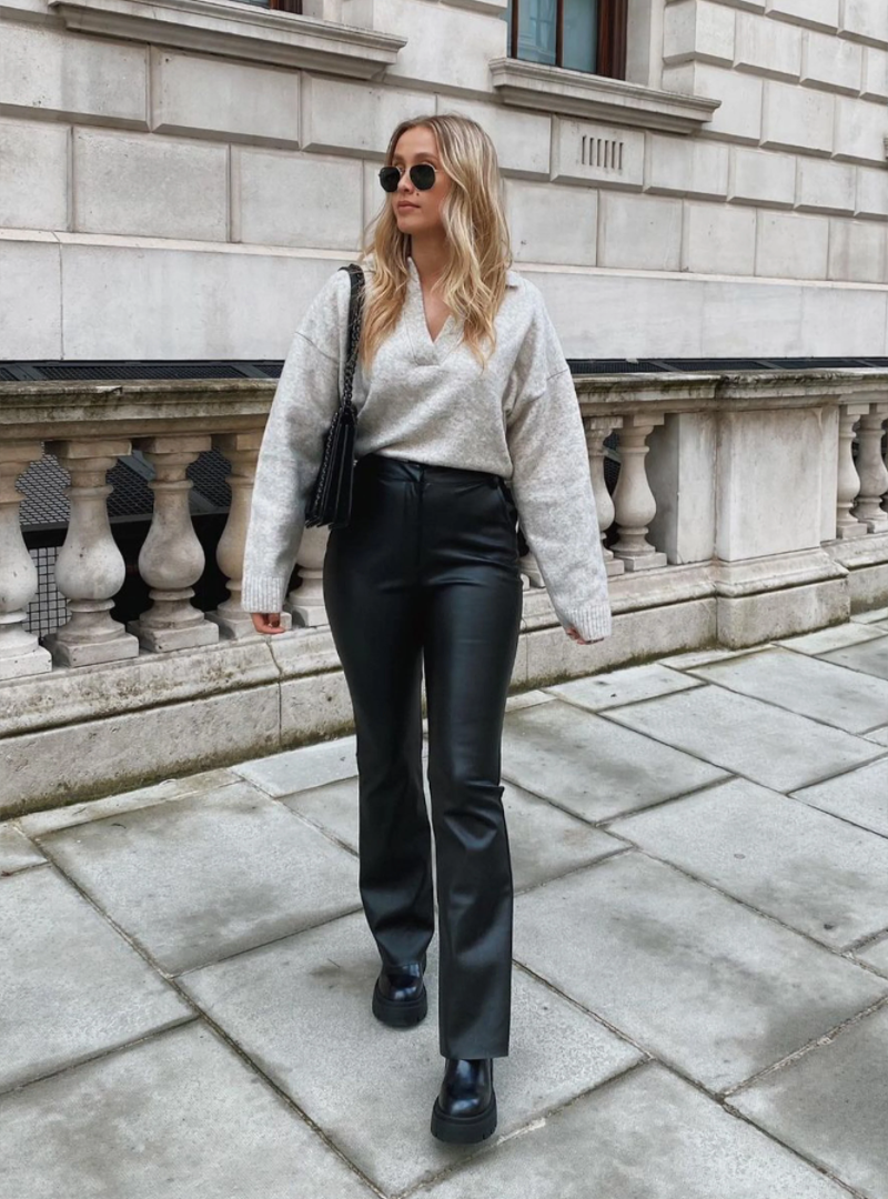 Straight Leg Faux Leather Pants - Black