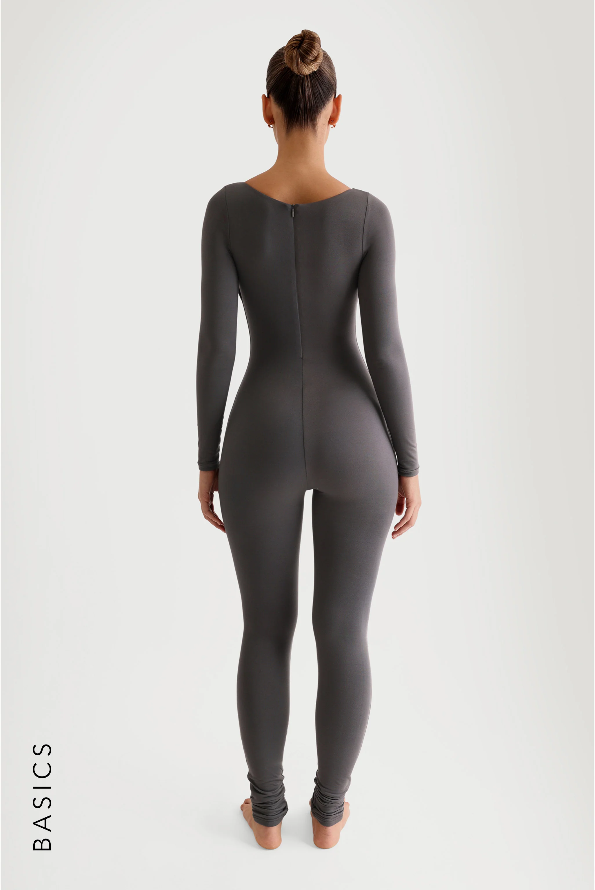 Round Neck Long Sleeve Jumpsuit - Midnight Gray