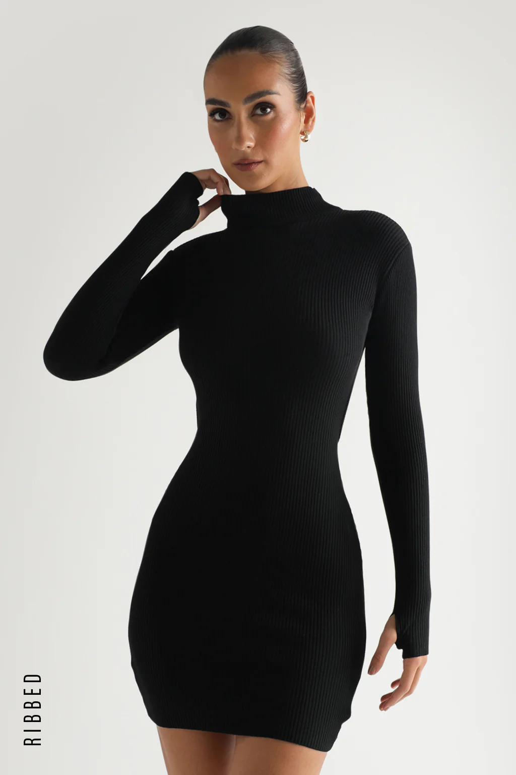 Kendall Ribbed Mini Dress - Black