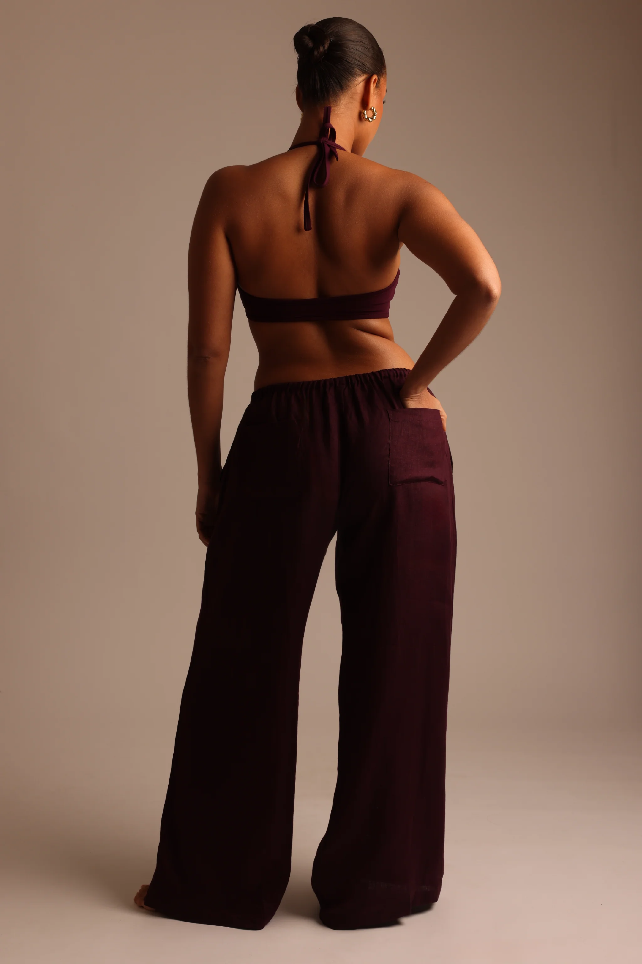 Heritage Linen Wide-Leg Pants - Grape