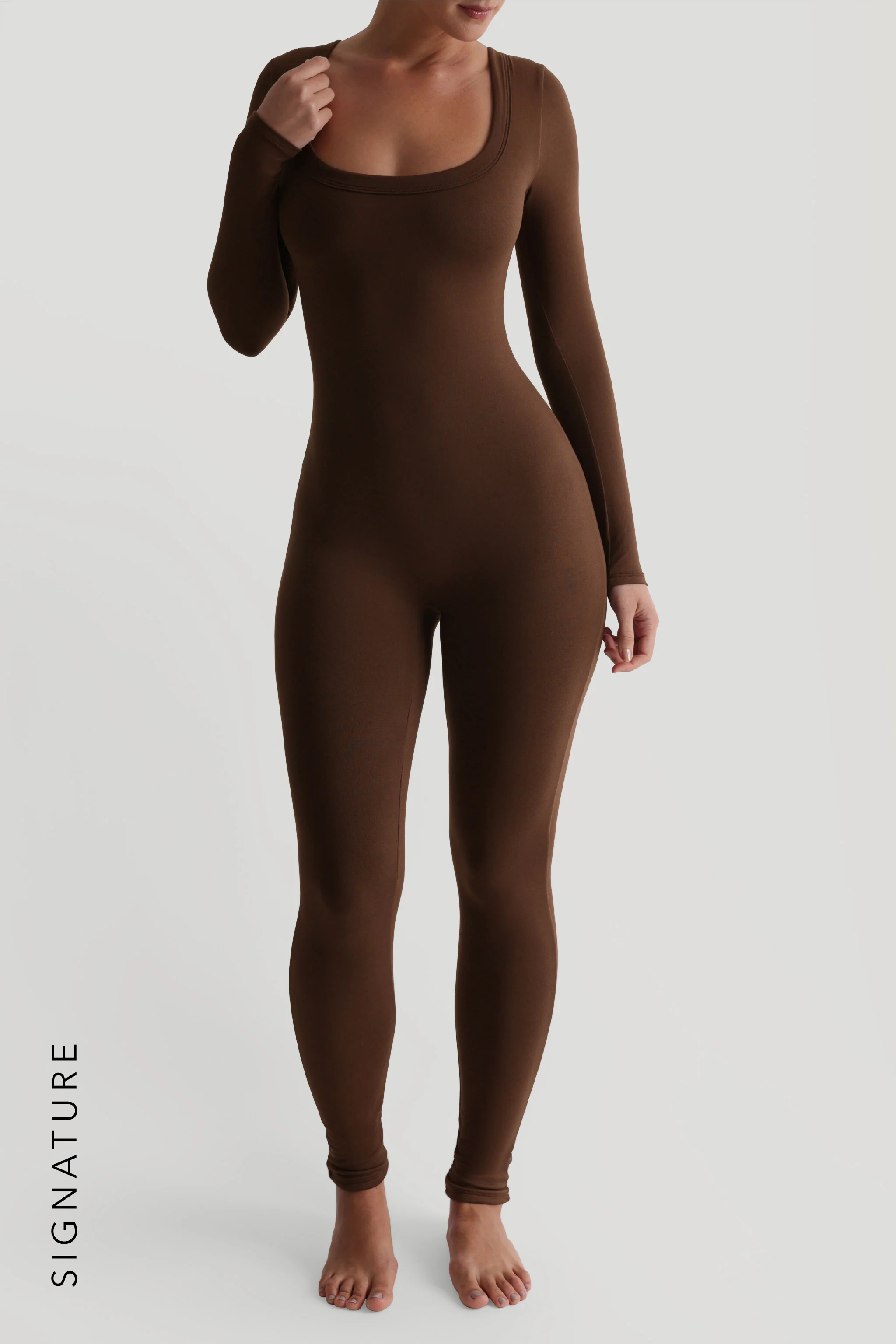 U-Shape Long Sleeve Jumpsuit - Cocoa