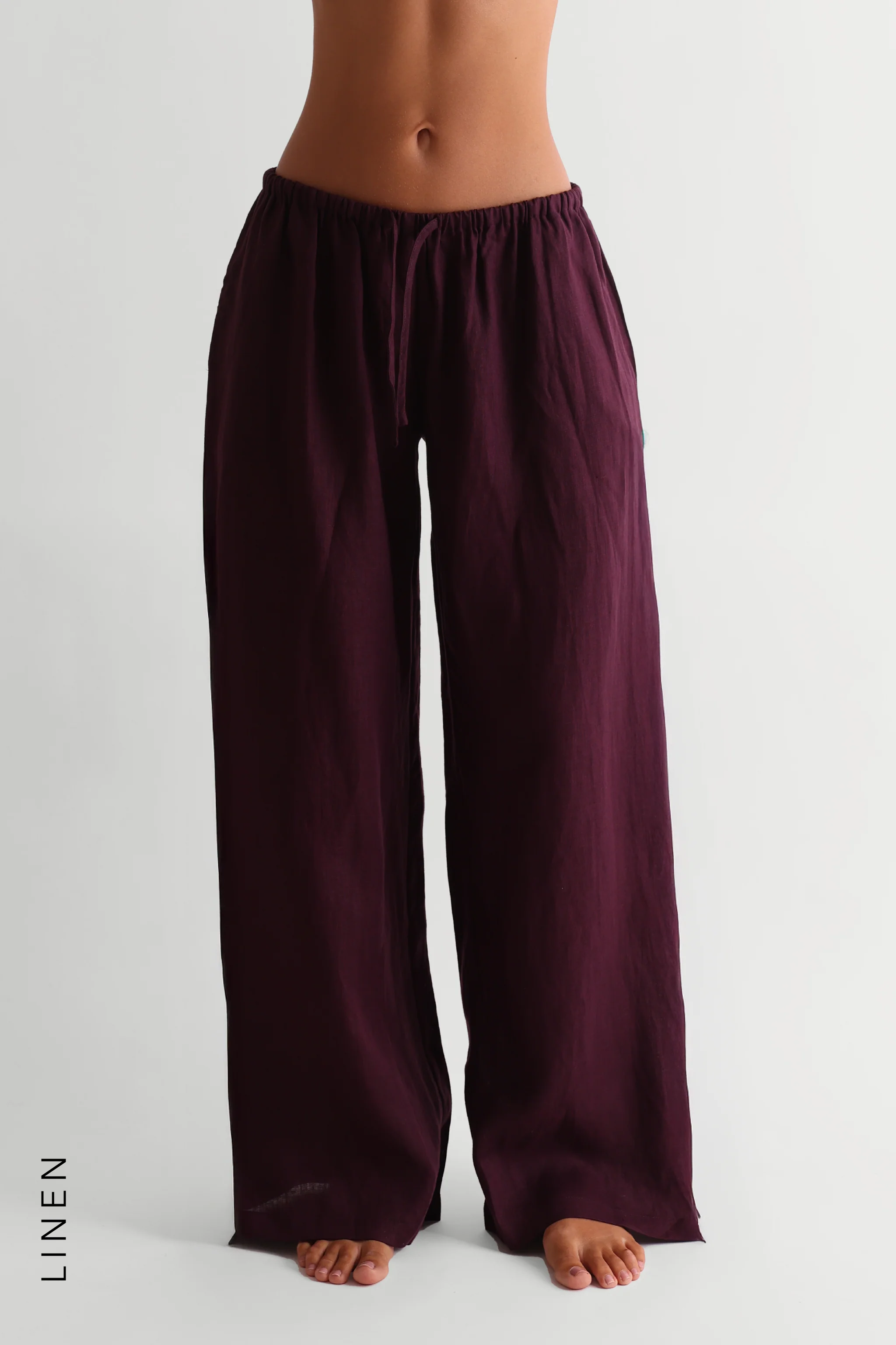 Heritage Linen Wide-Leg Pants - Grape
