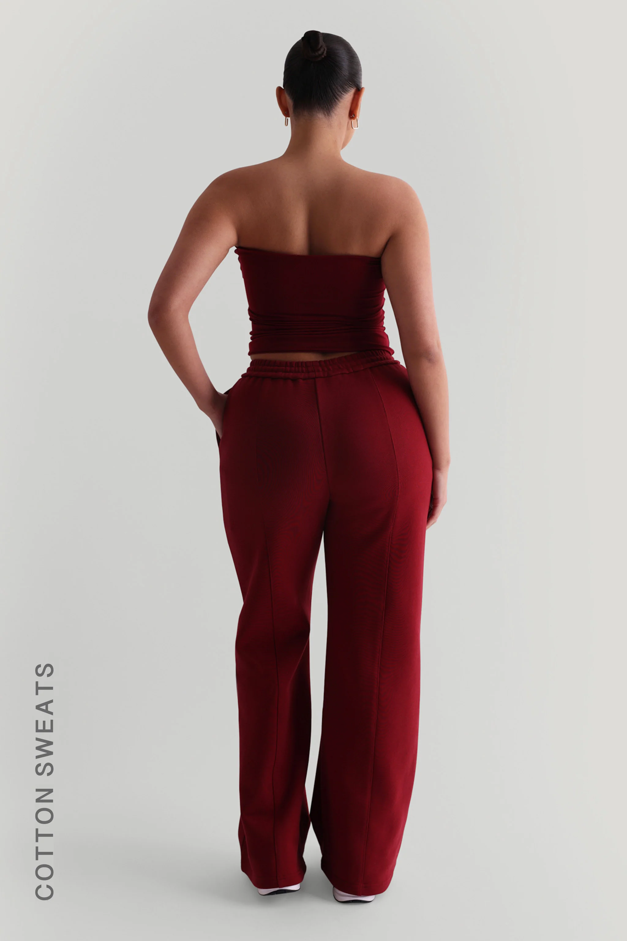 Structured Wide Leg Sweatpants - Wine