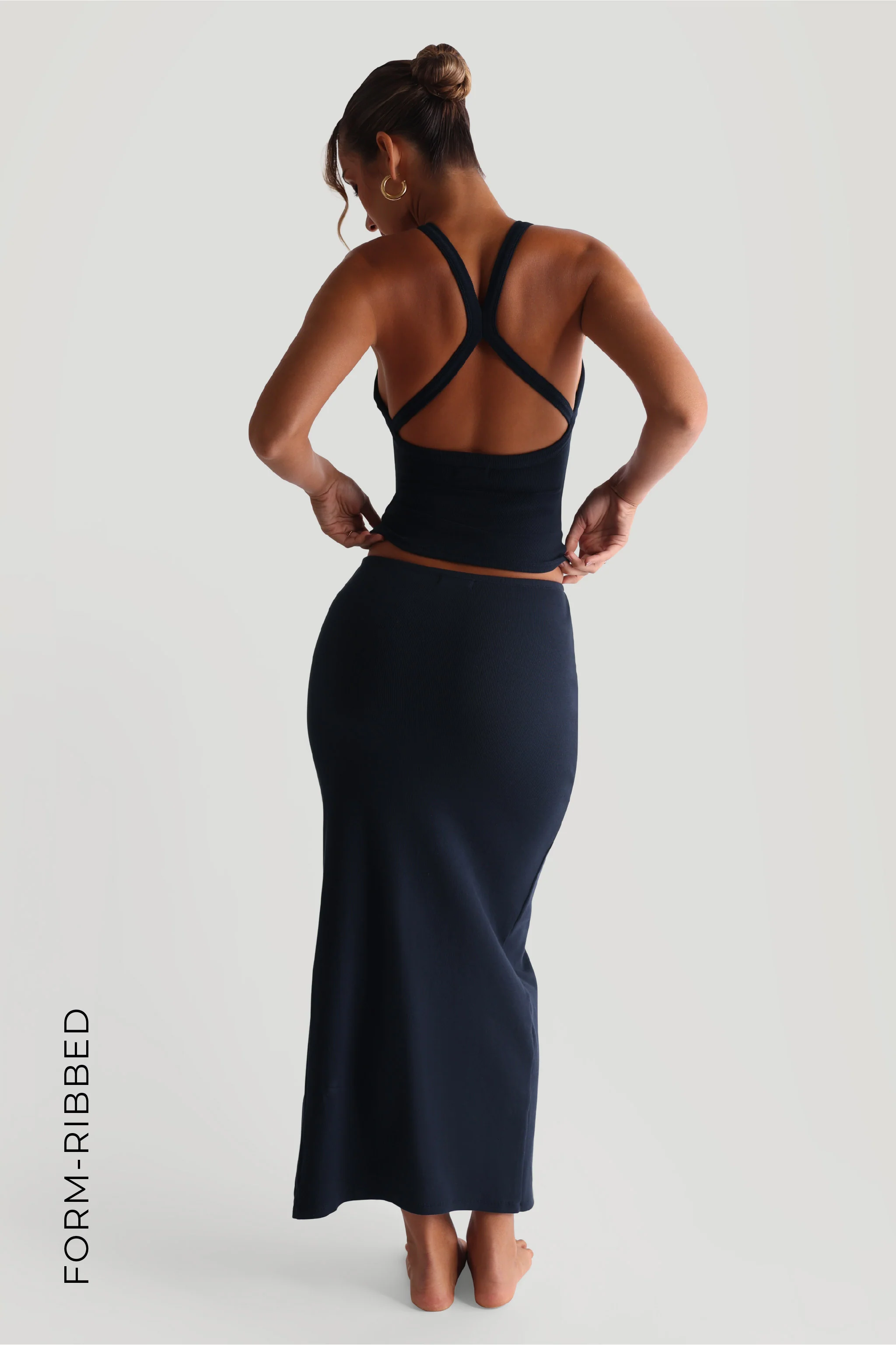 Form-Ribbed Slit Maxi Skirt - Navy