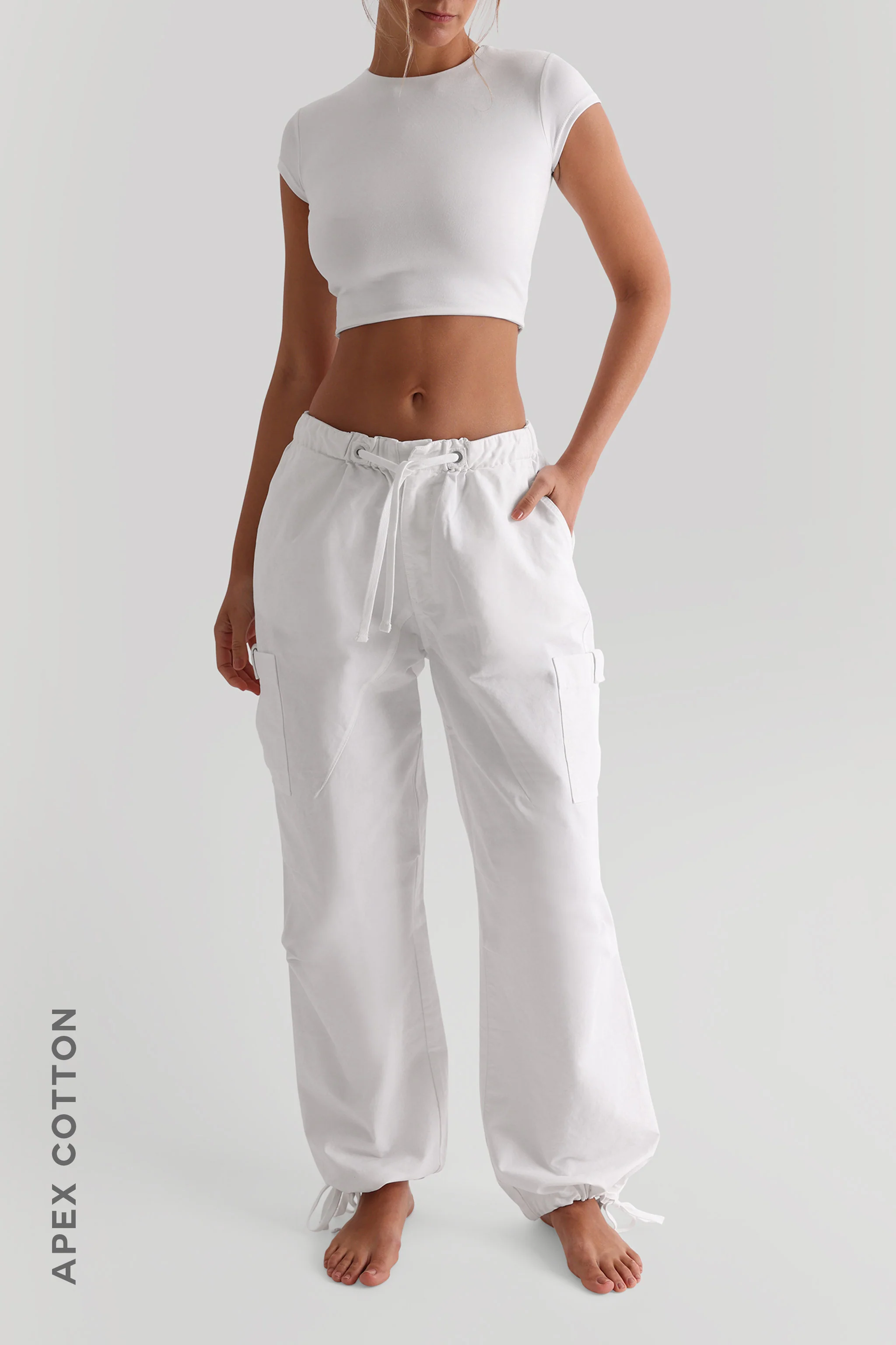 Essential Baggy Cargo Pants - White Wash