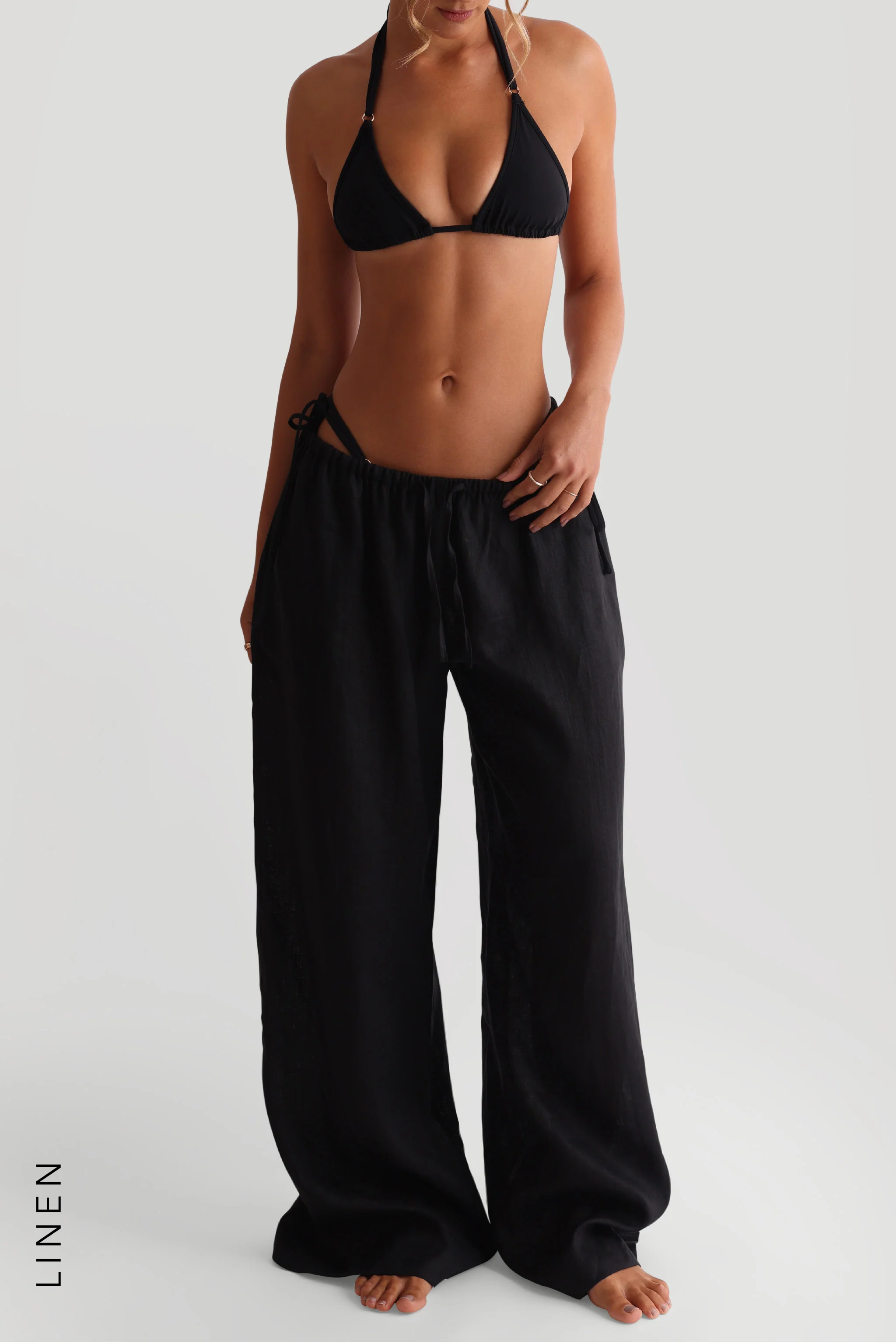 Heritage Linen Wide-Leg Pants - Black