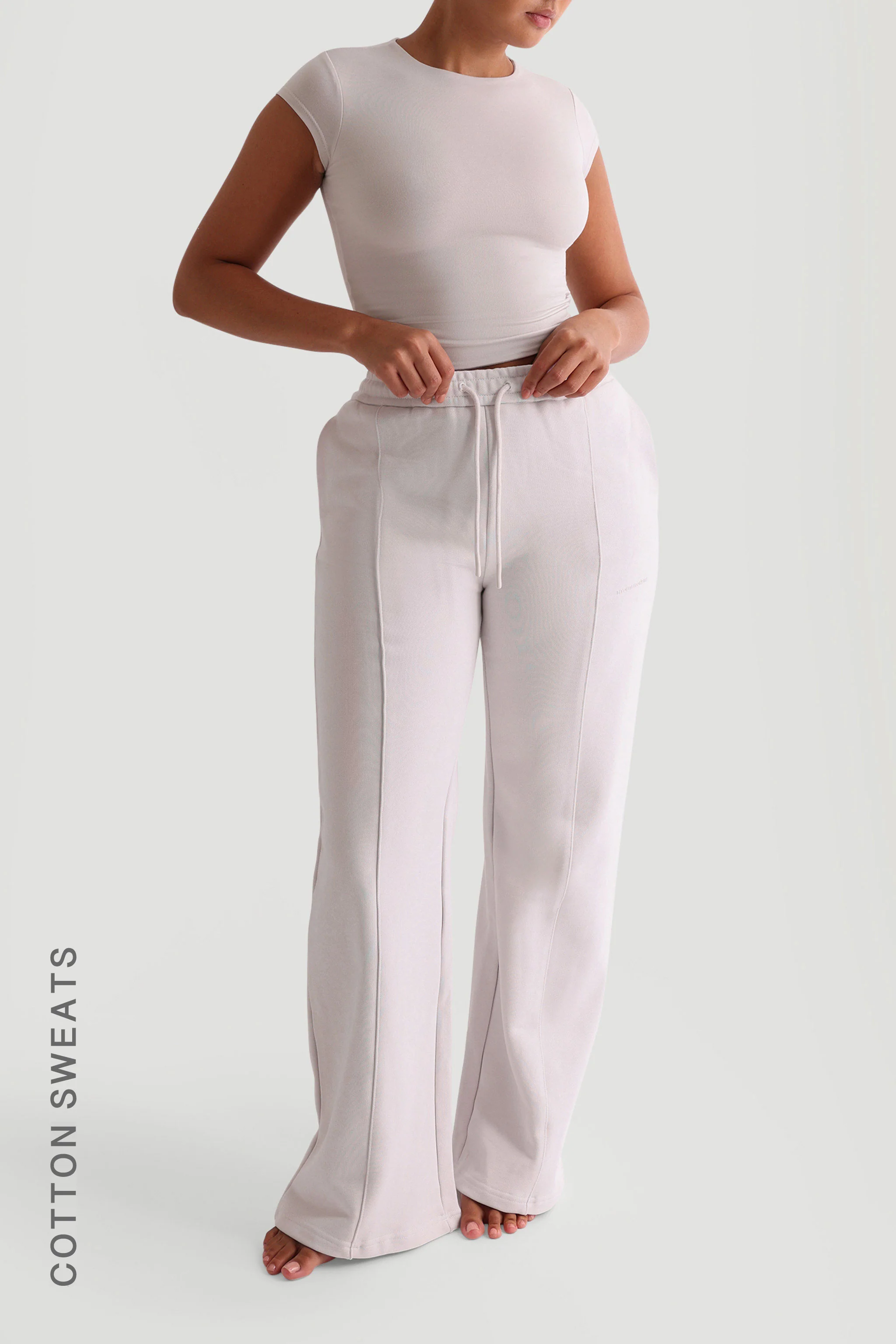Structured Wide Leg Sweatpants - Soft Beige