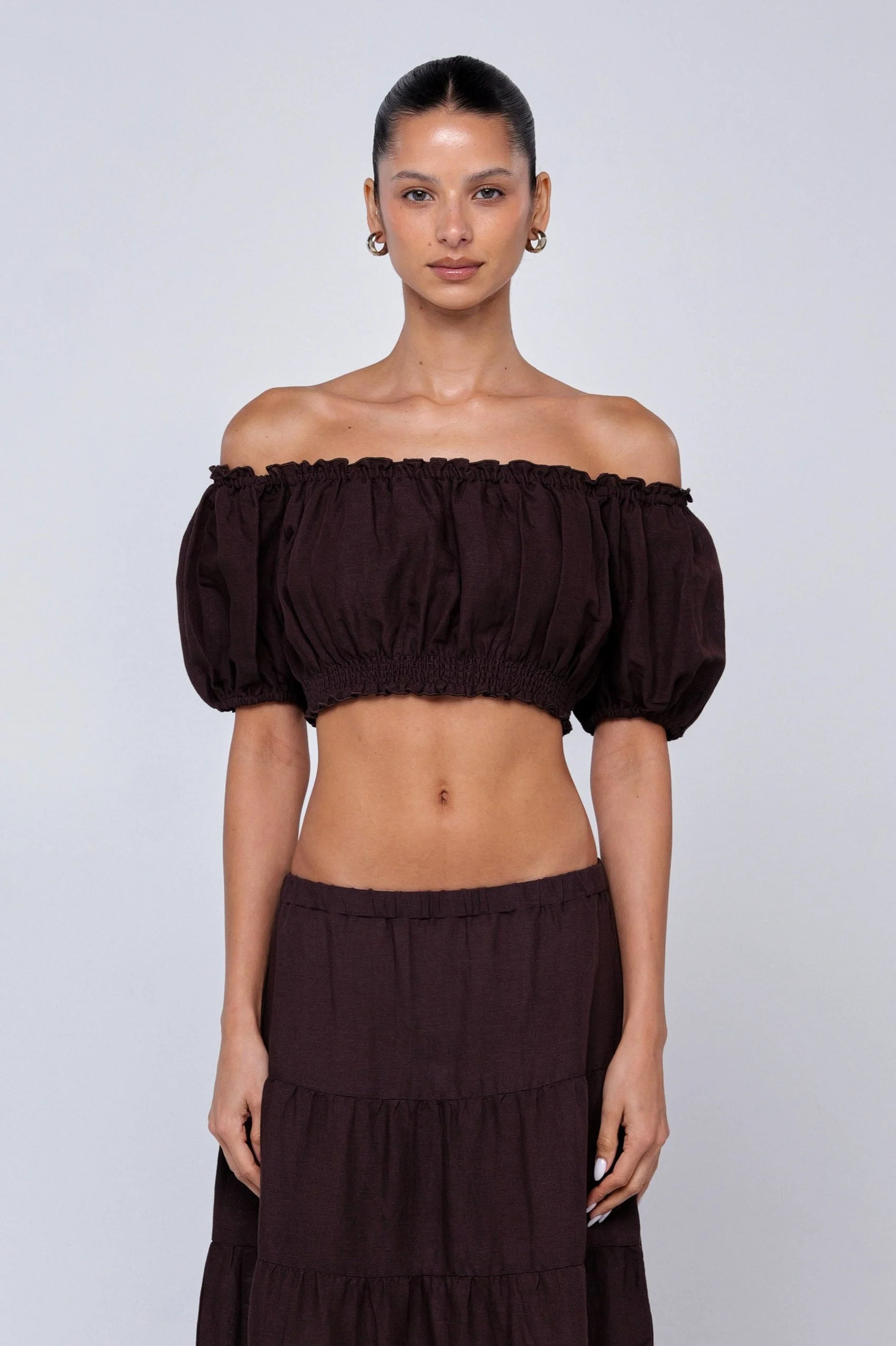 Saige Top in Brown Linen