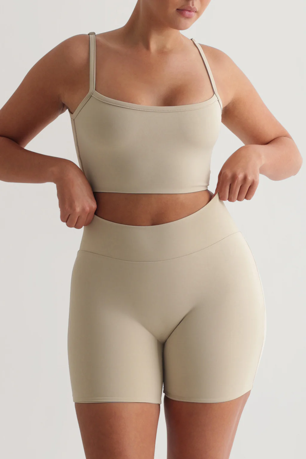 Open Back Athleisure Crop Top - Beige