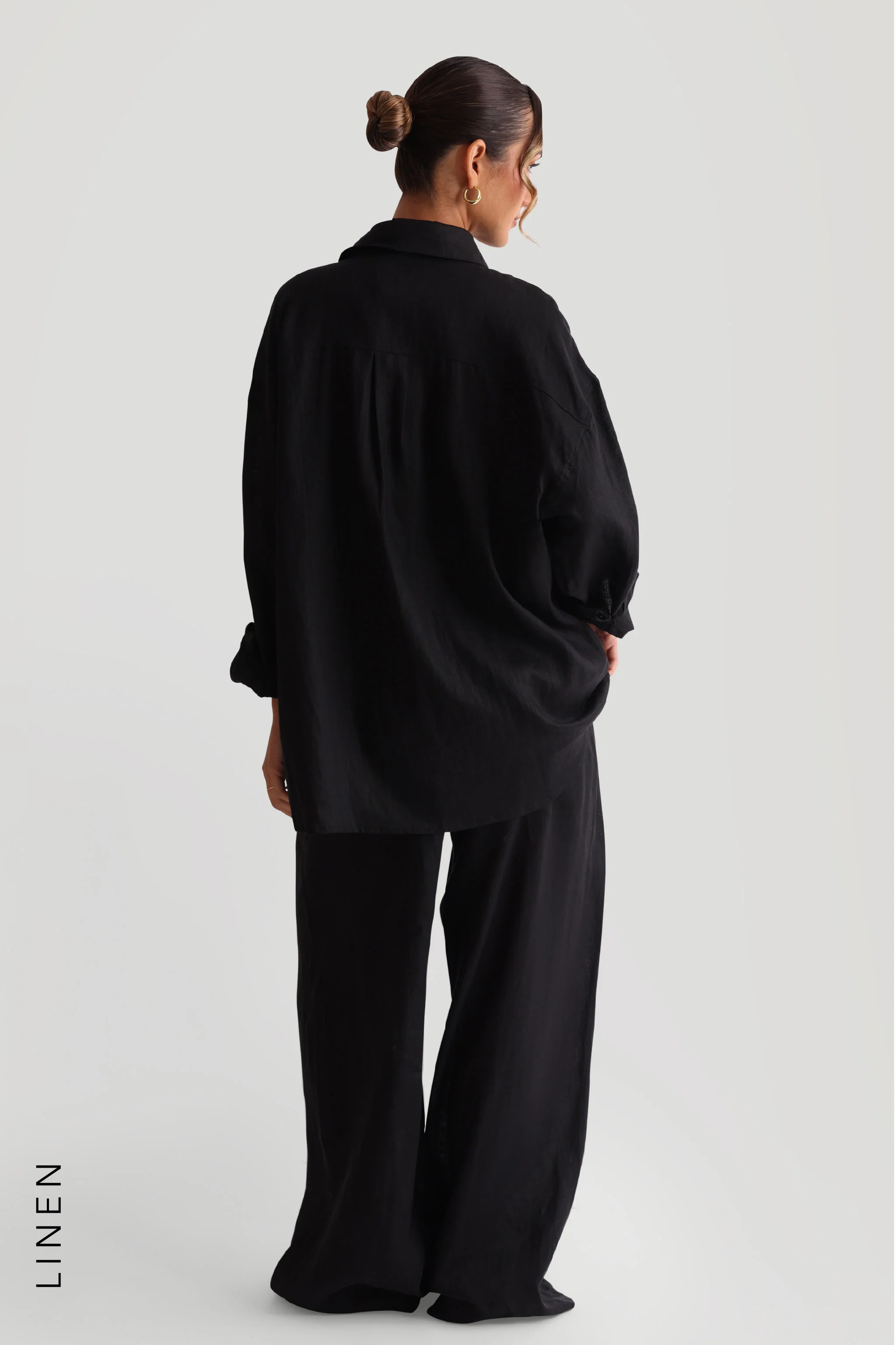 The Oversized Linen Button-Down Top - Black
