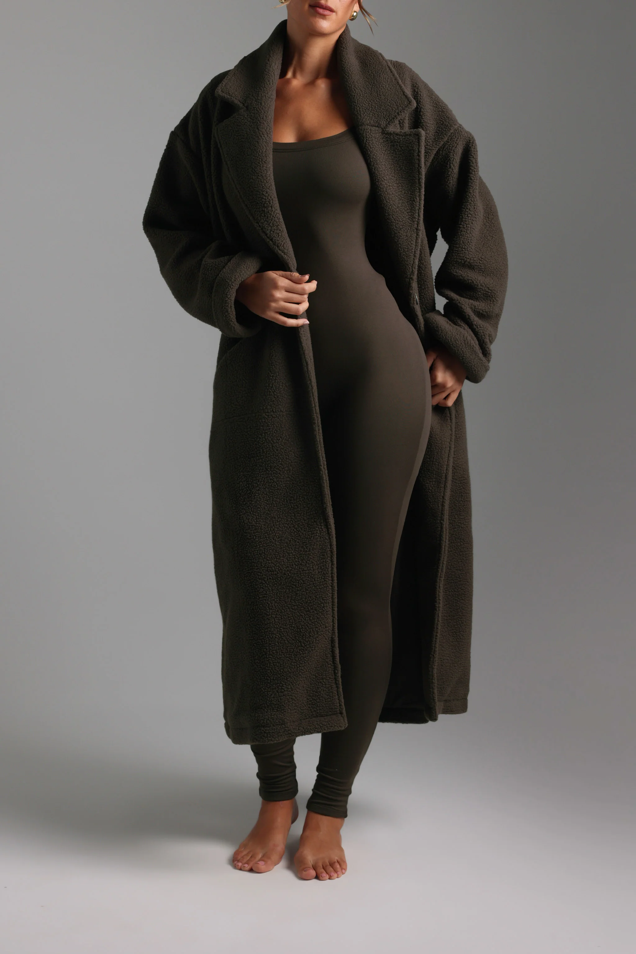 Sherpa Oversized Trench Coat - Charcoal