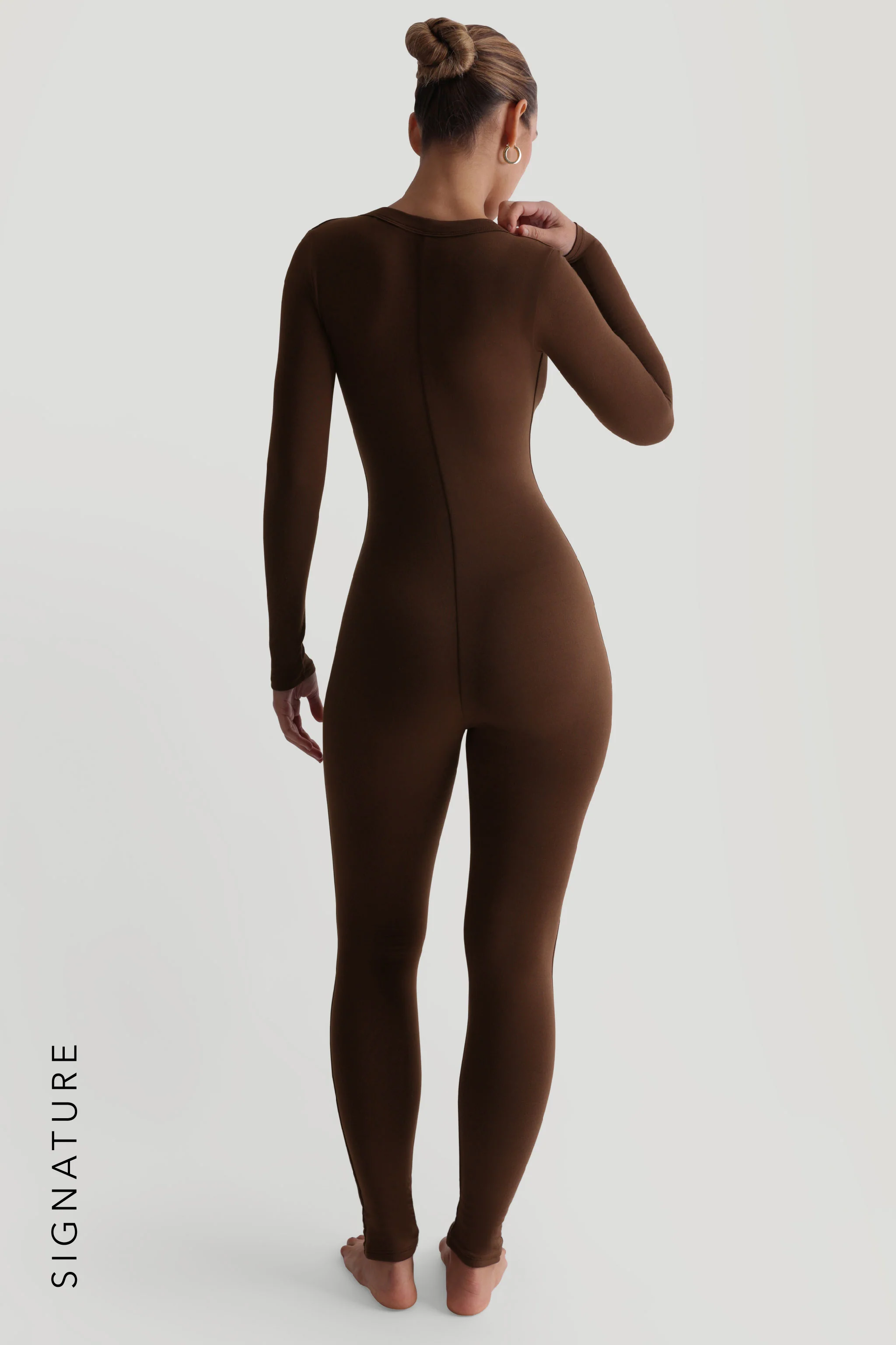 U-Shape Long Sleeve Jumpsuit - Cocoa
