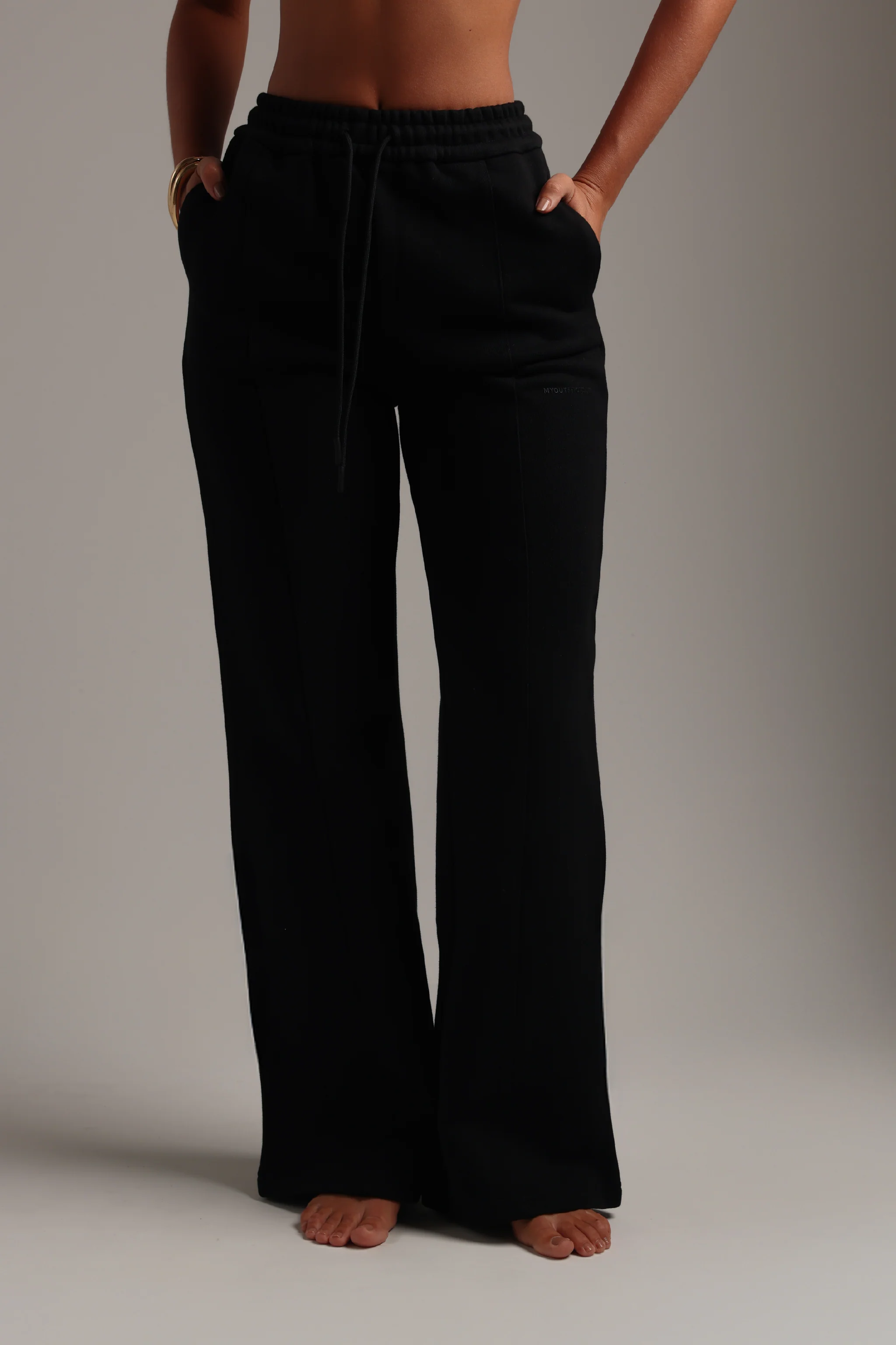 Structured Wide Leg Sweatpants - Black