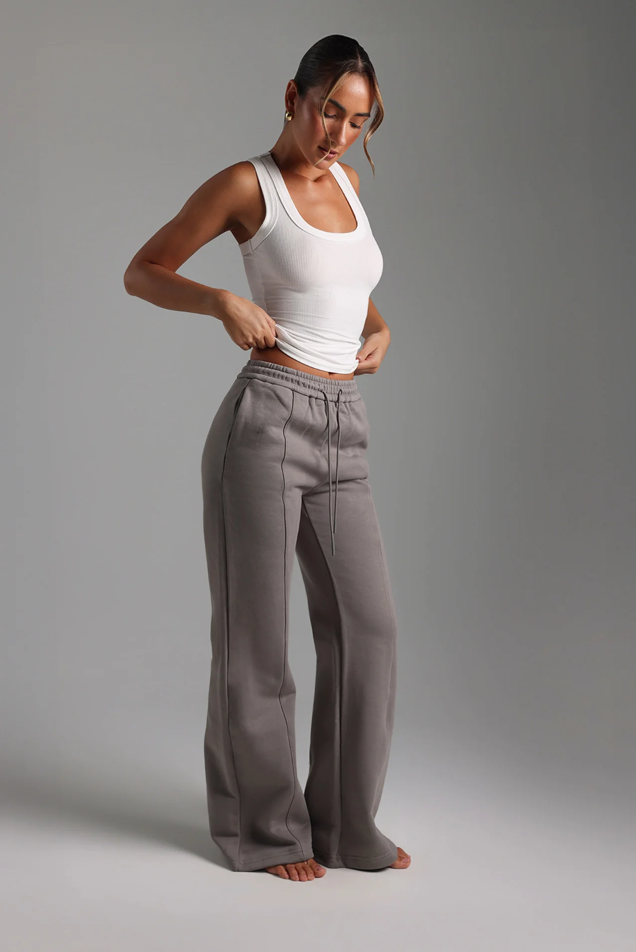 Structured Wide Leg Sweatpants - Smokey Gray