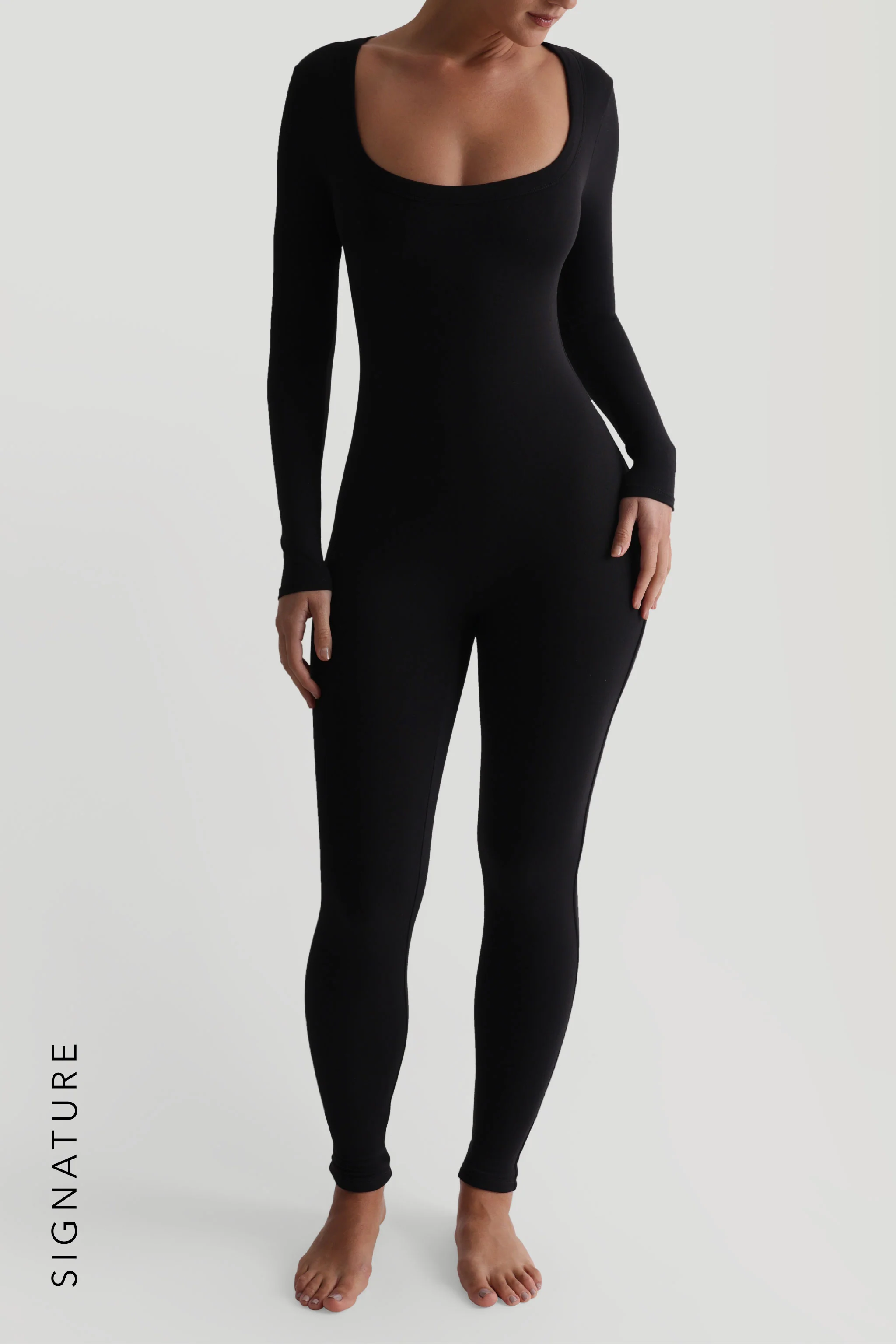 U-Shape Long Sleeve Jumpsuit - Black