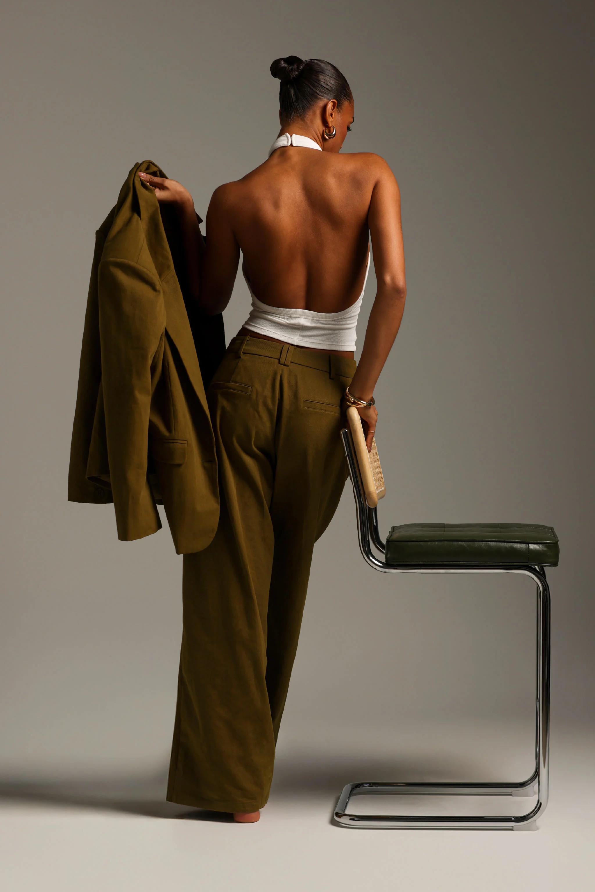 Form-Ribbed High Neck Top - White