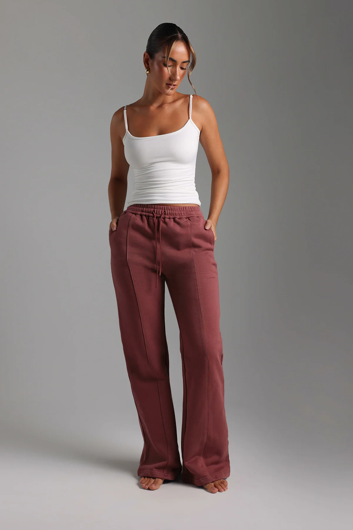 Structured Wide Leg Sweatpants - Vintage Berry