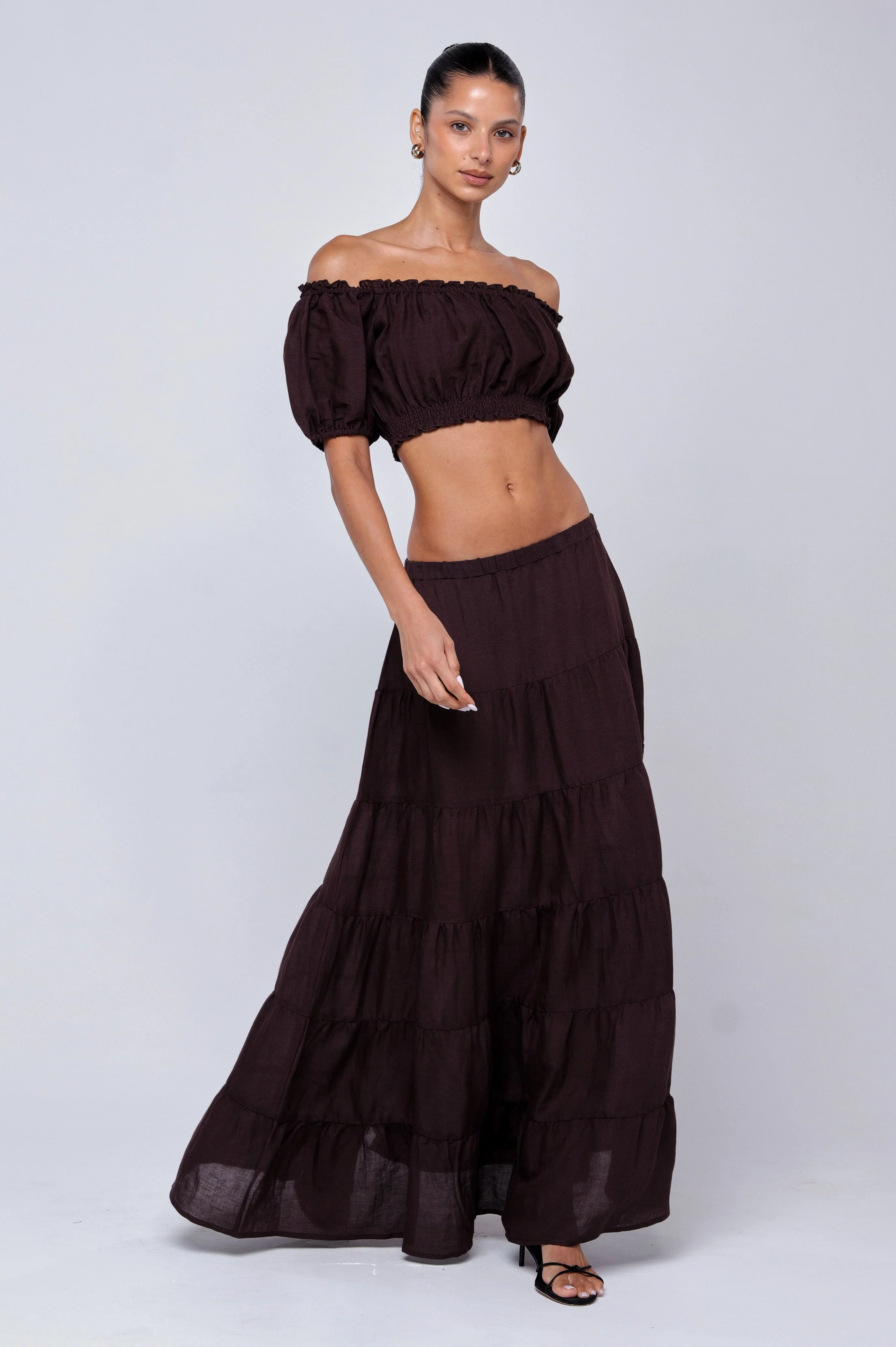 Saige Top in Brown Linen