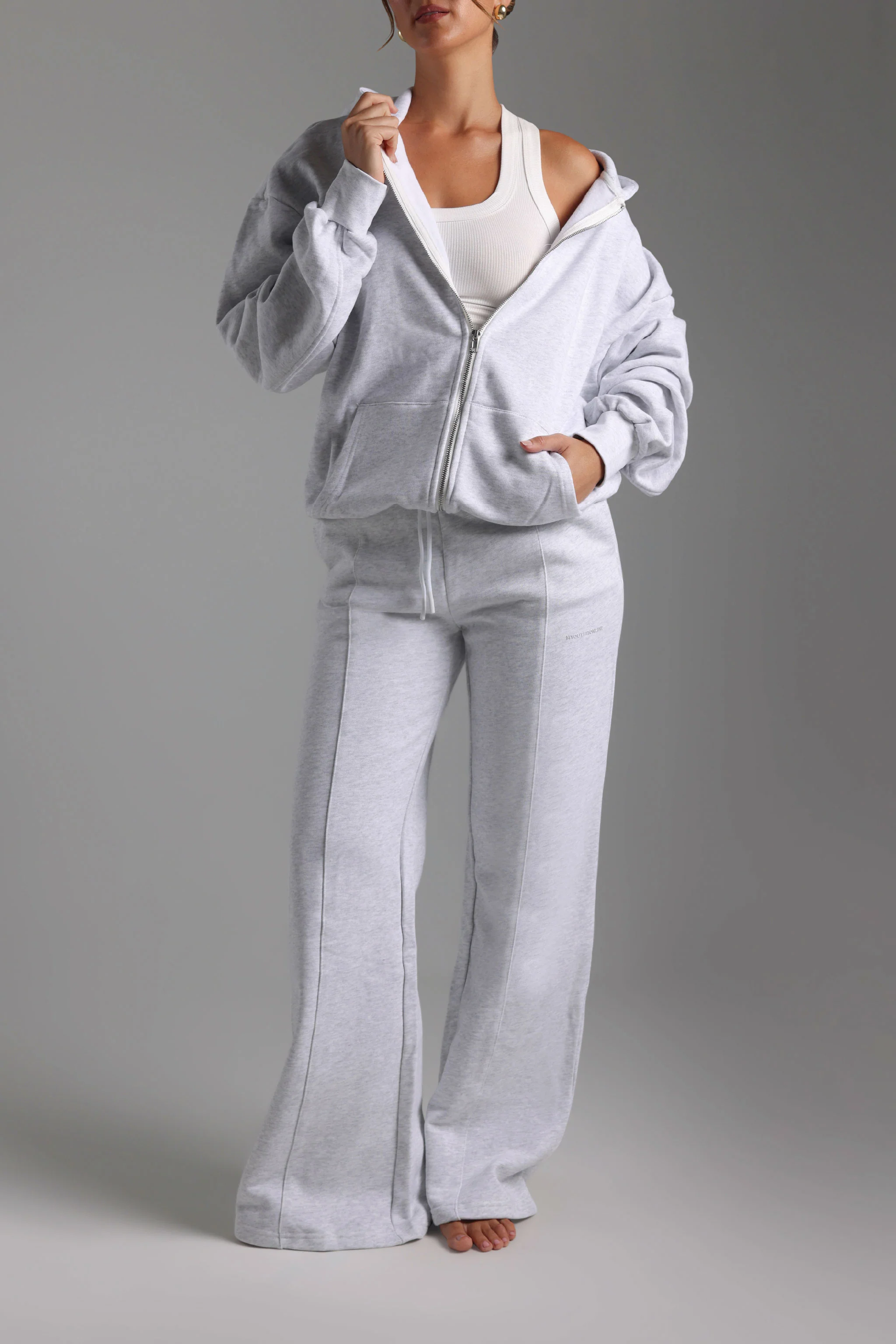 Structured Wide Leg Sweatpants - Light Heather Gray