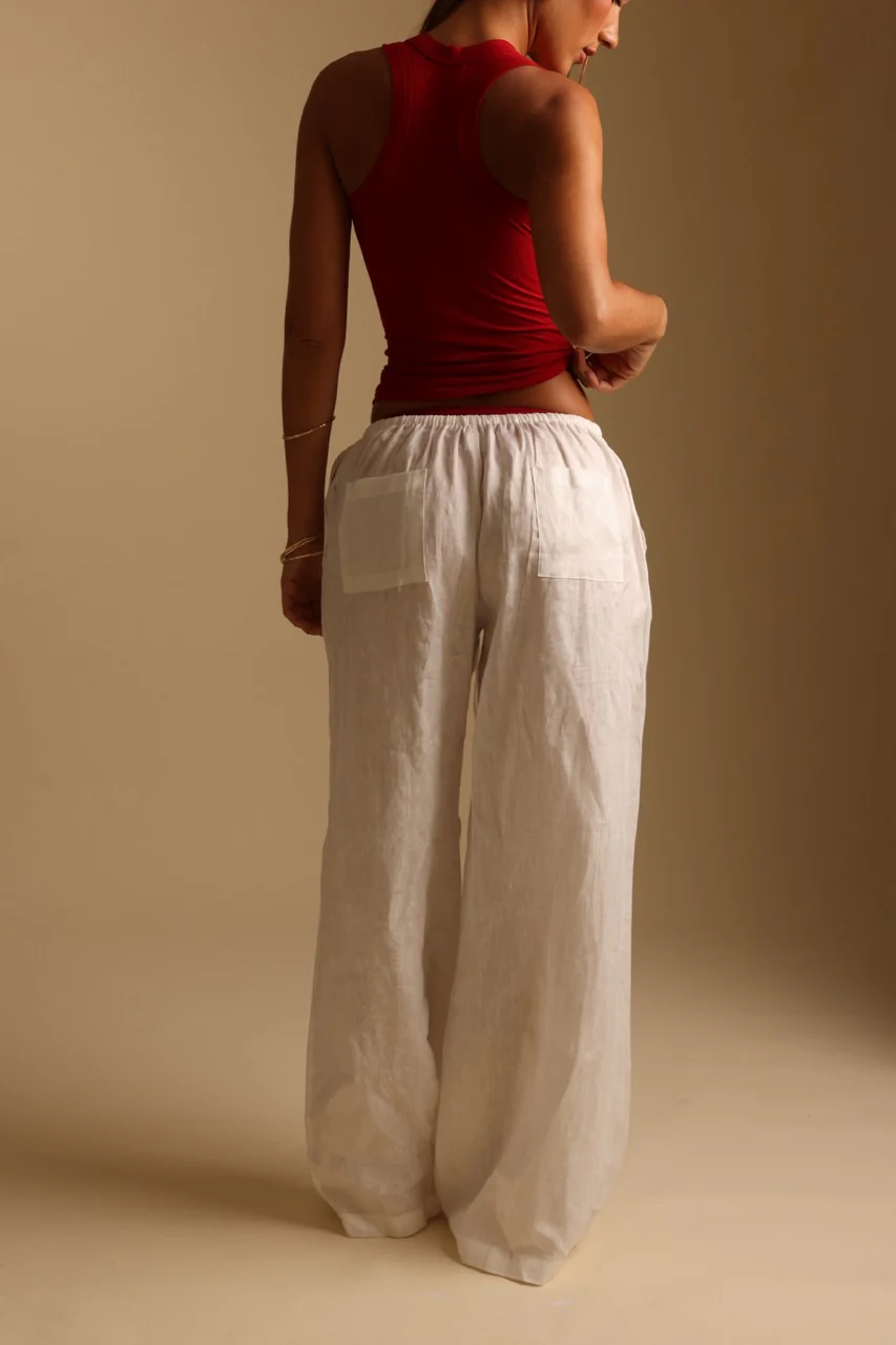 Heritage Linen Wide-Leg Pants - White