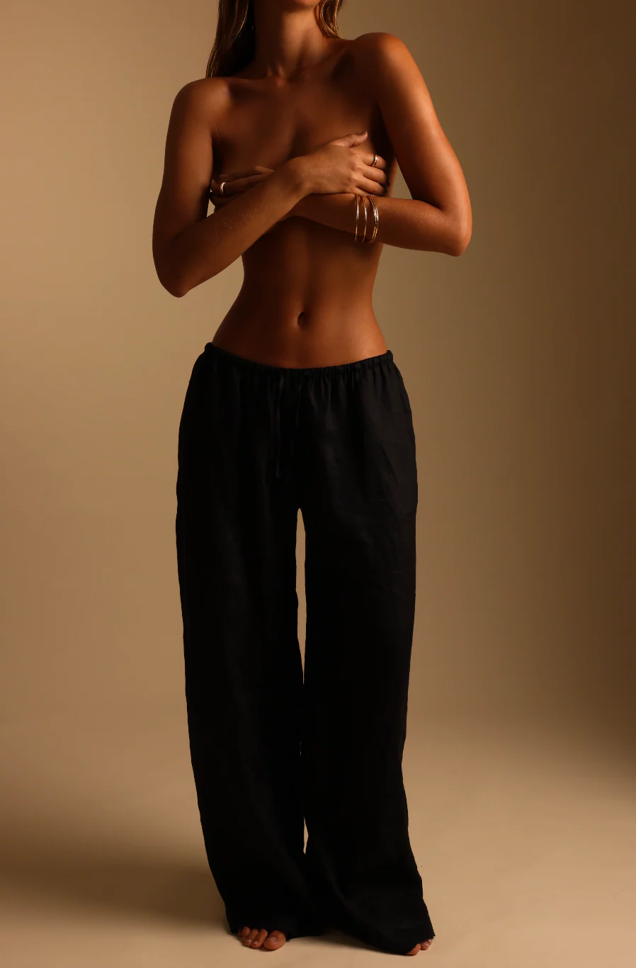 Heritage Linen Wide-Leg Pants - Black