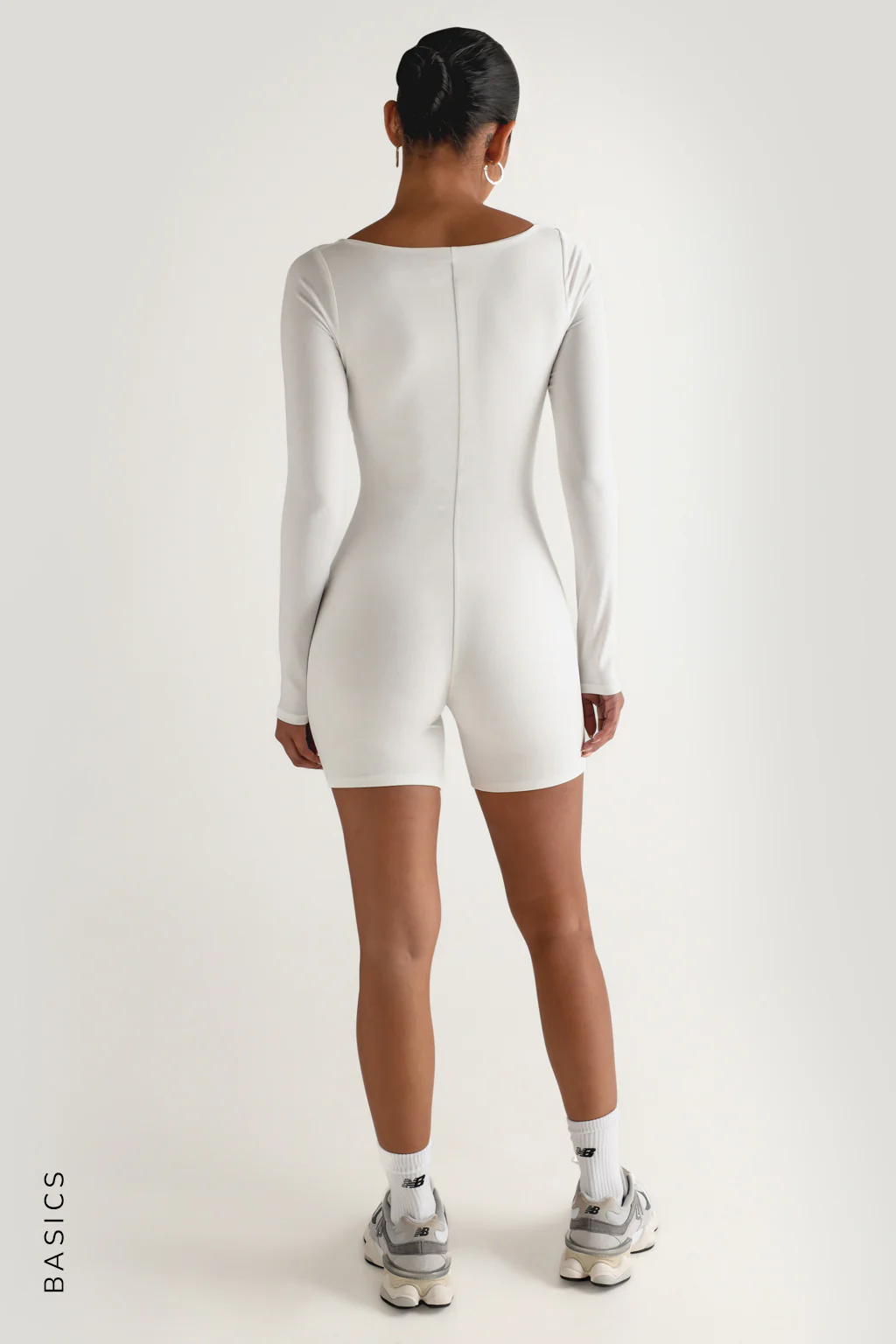Round Neck Long Sleeve Romper - White