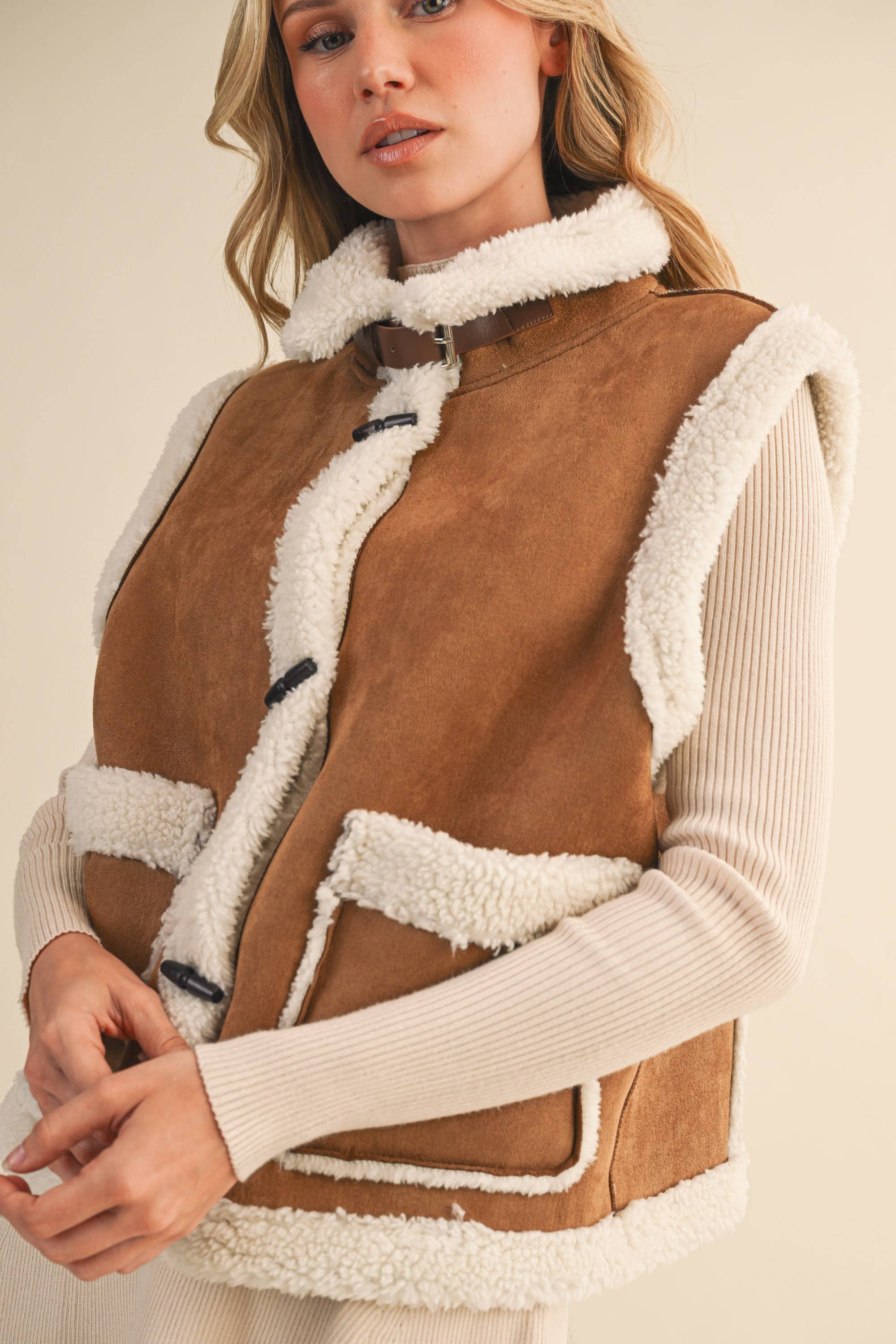 FAUX SUEDE SHERPA VEST