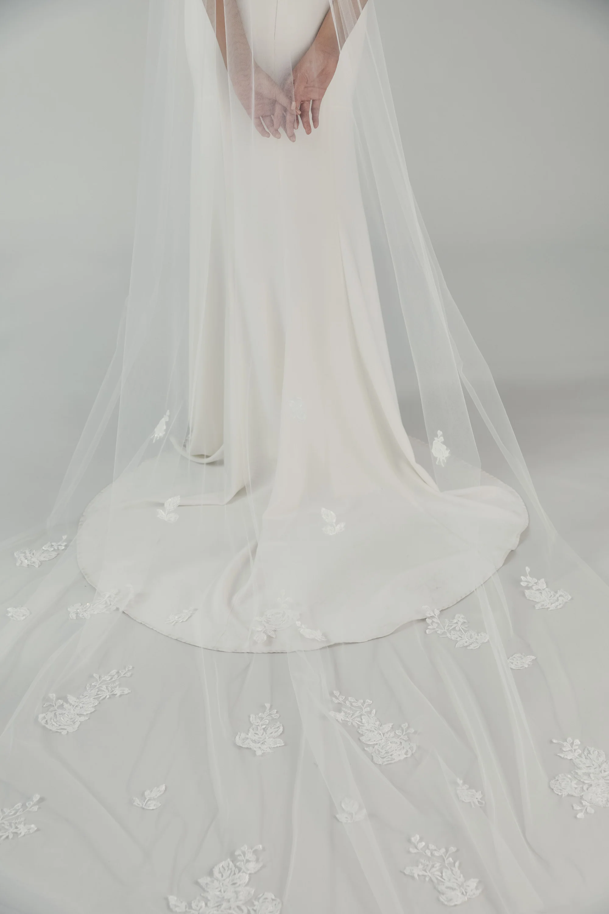 R255U - Cathedral length veil with shimmer lace