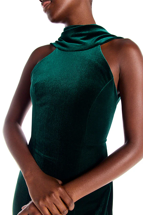 Velour Open Back Draped Gown