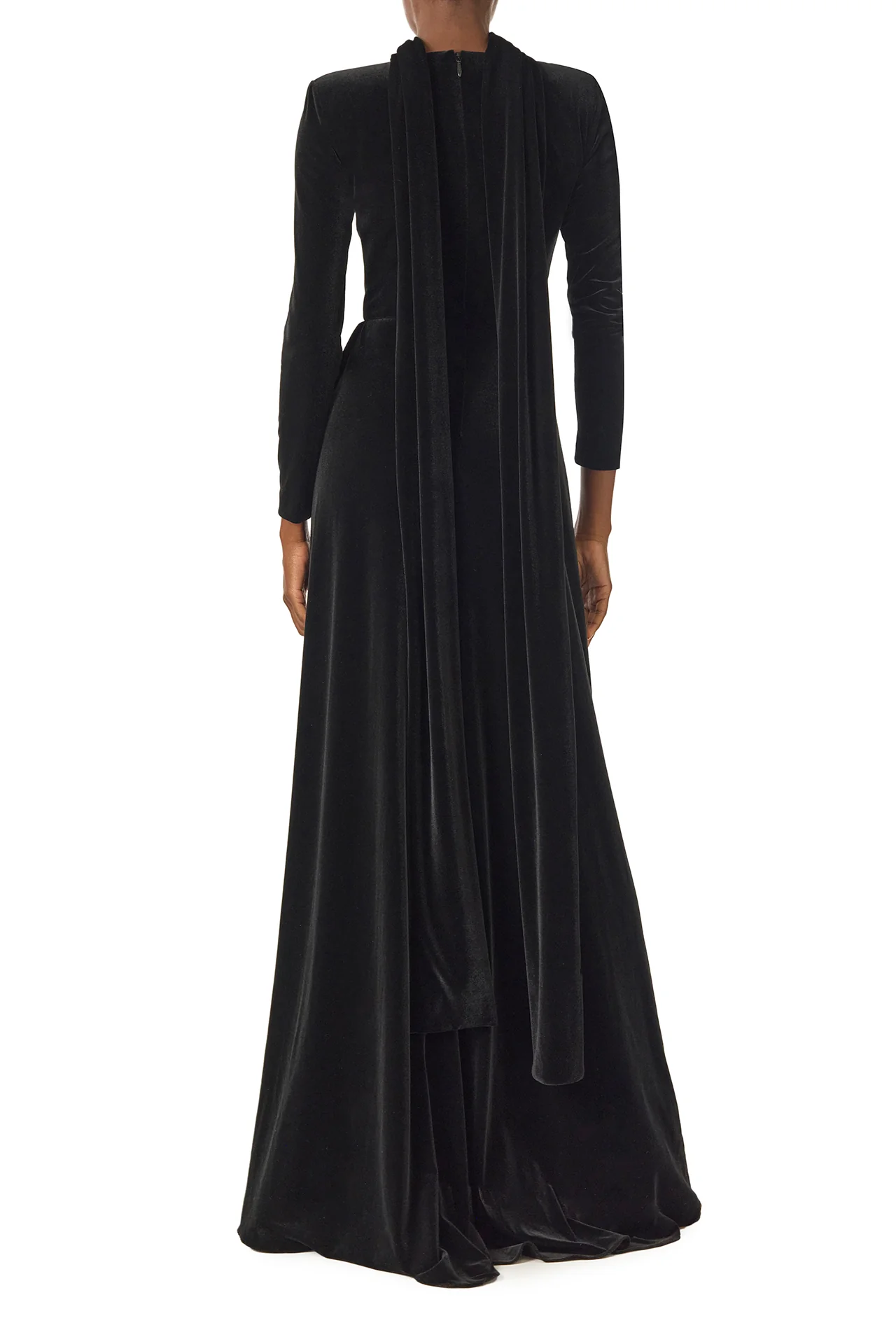Long Sleeve Velour Gown With Scarf