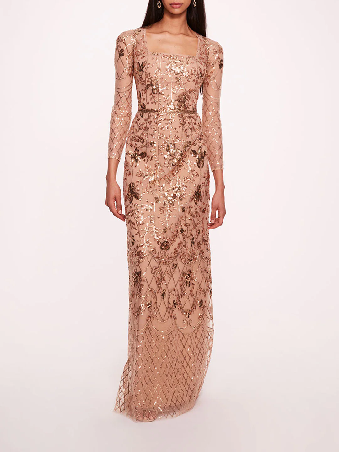 Sequin Lattice Sleeved Gown