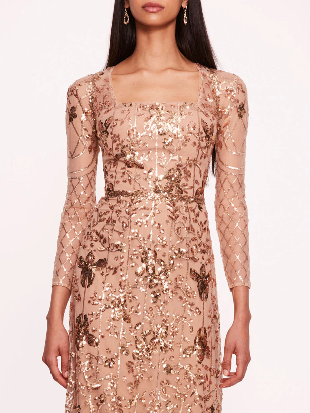 Sequin Lattice Sleeved Gown