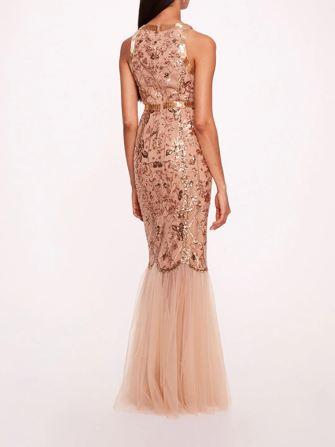 Sequin Lattice Strapless Gown
