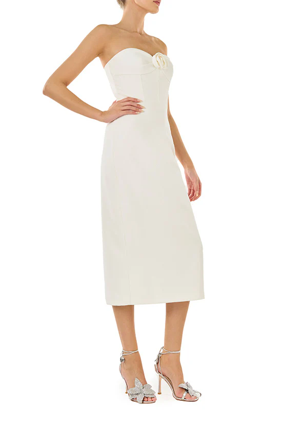 Rosette Crepe Midi Dress
